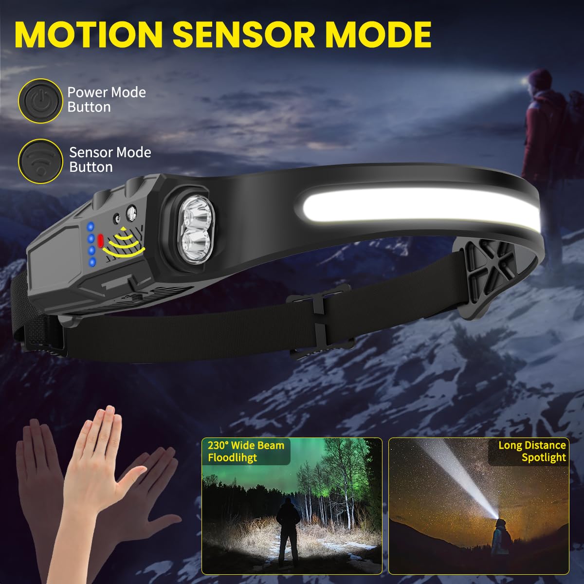 Headlamp Rechargeable 6Pack  230 Wide Beam Led Headlamp  7Mode Headlamps For mature-themeds  Head Lamp With Motion Sensor  Red Light Head Lamps Led Rechargeable  Head Lights For Forehead Running Camping
