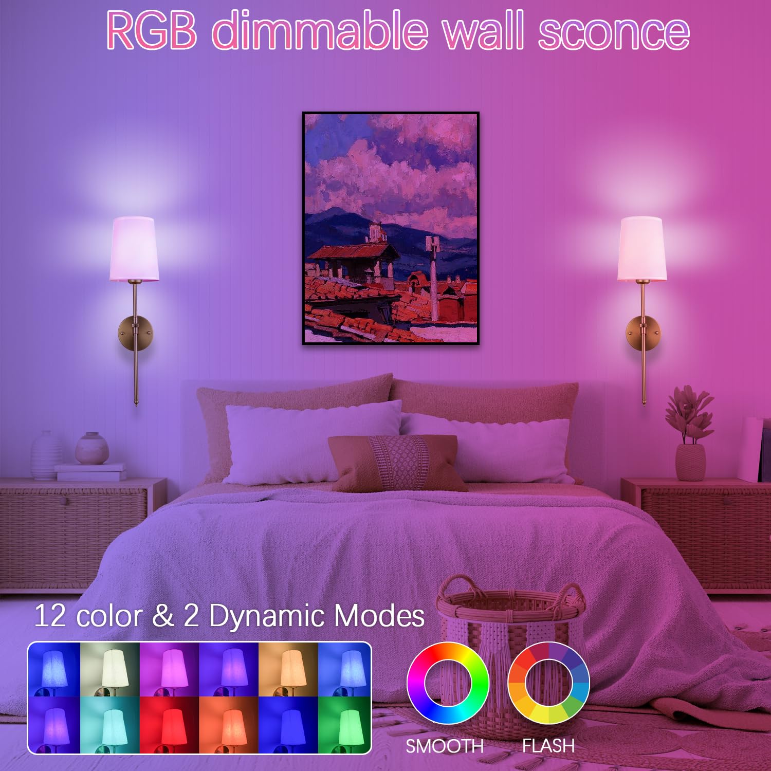 Troconce Wall Lights Battery Operated Wall Sconces Set Of 2, Gold Rechargeable Wall Sconce With 15 Rgb Dimmable Detachable Bulbs