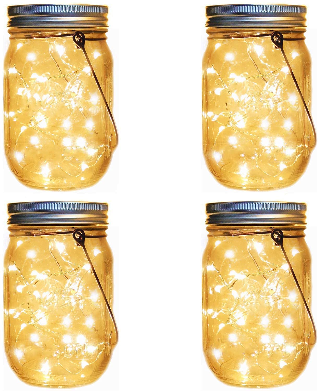 Solar Lantern Mason Jar Hanging Lights,4 Pack 30 Led Fairy Firefly Starry String Jar Lights (Mason Jars/Hangers Included),For Mason Jar Patio Garden Lanterns Wedding Table Decor Light