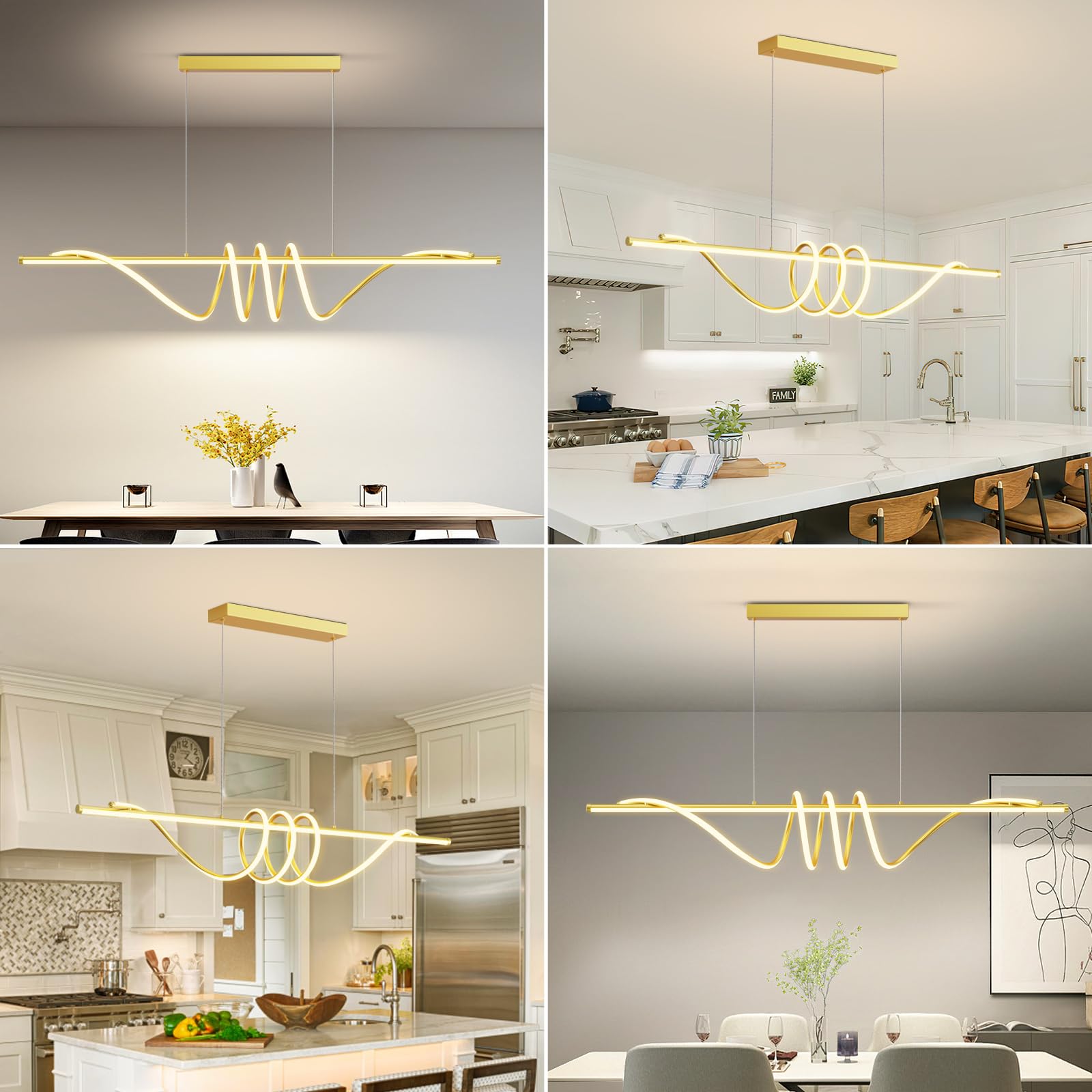 Lannlker Modern Led Pendant Lights, 57In Gold Chandelier Dimmable With Remote Control 3000K-6000K Adjustable Color Temperature,