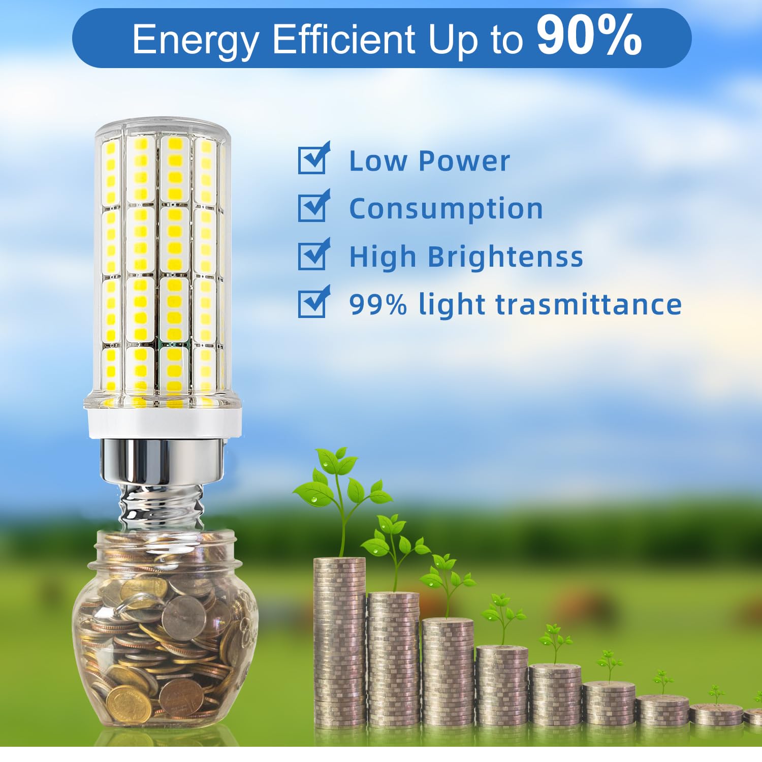 RIUVAO E12 LED Bulb 200W Equivalent 5000K Daylight White 2500lm Candelabra Light Bulbs - 4 Pack, ABS, Yellow