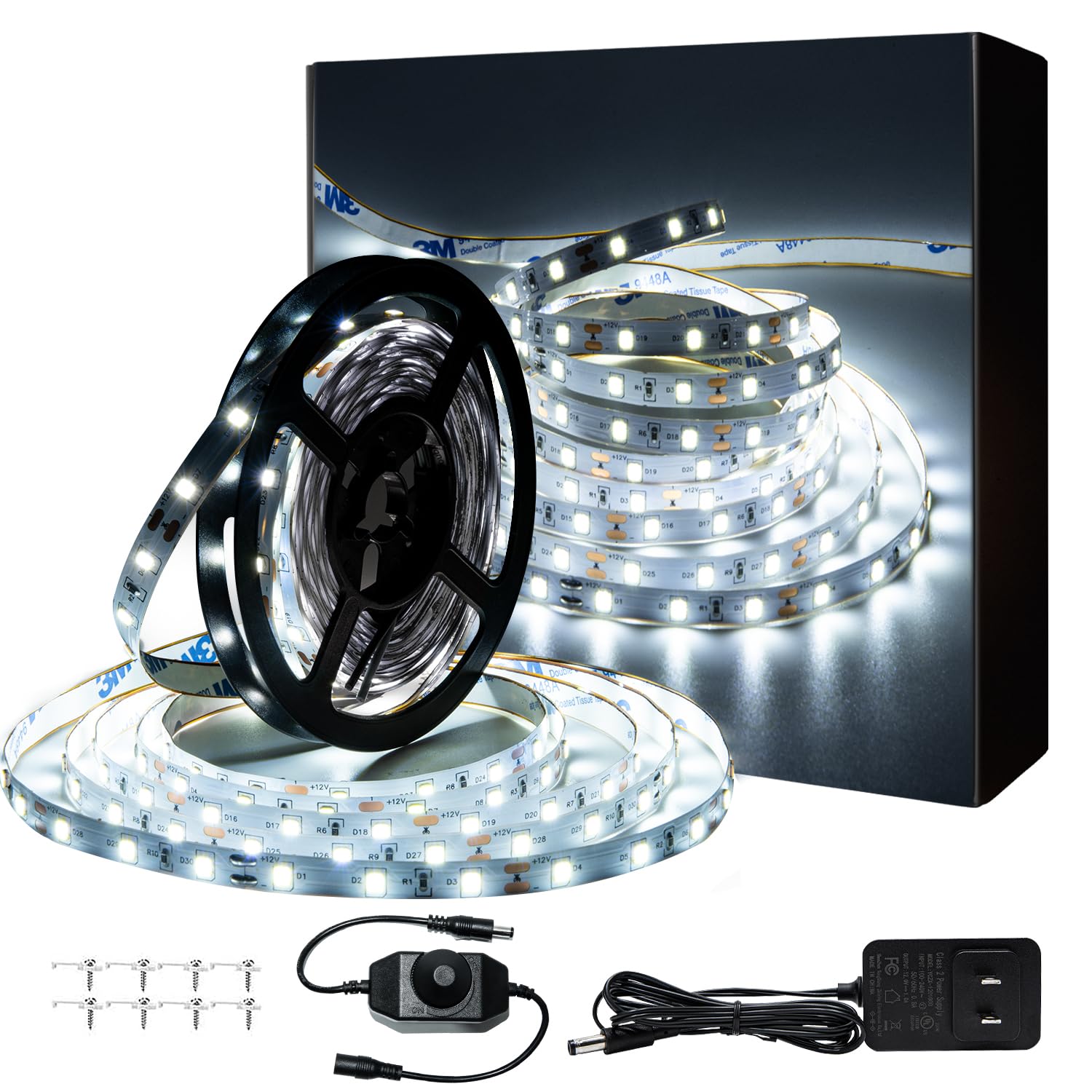 ollrieu LED Strip Lights 10ft White Dimmable Tape Lighting, SMD 2835, Infrared Remote, Connectable, Cuttable, Indoor Use