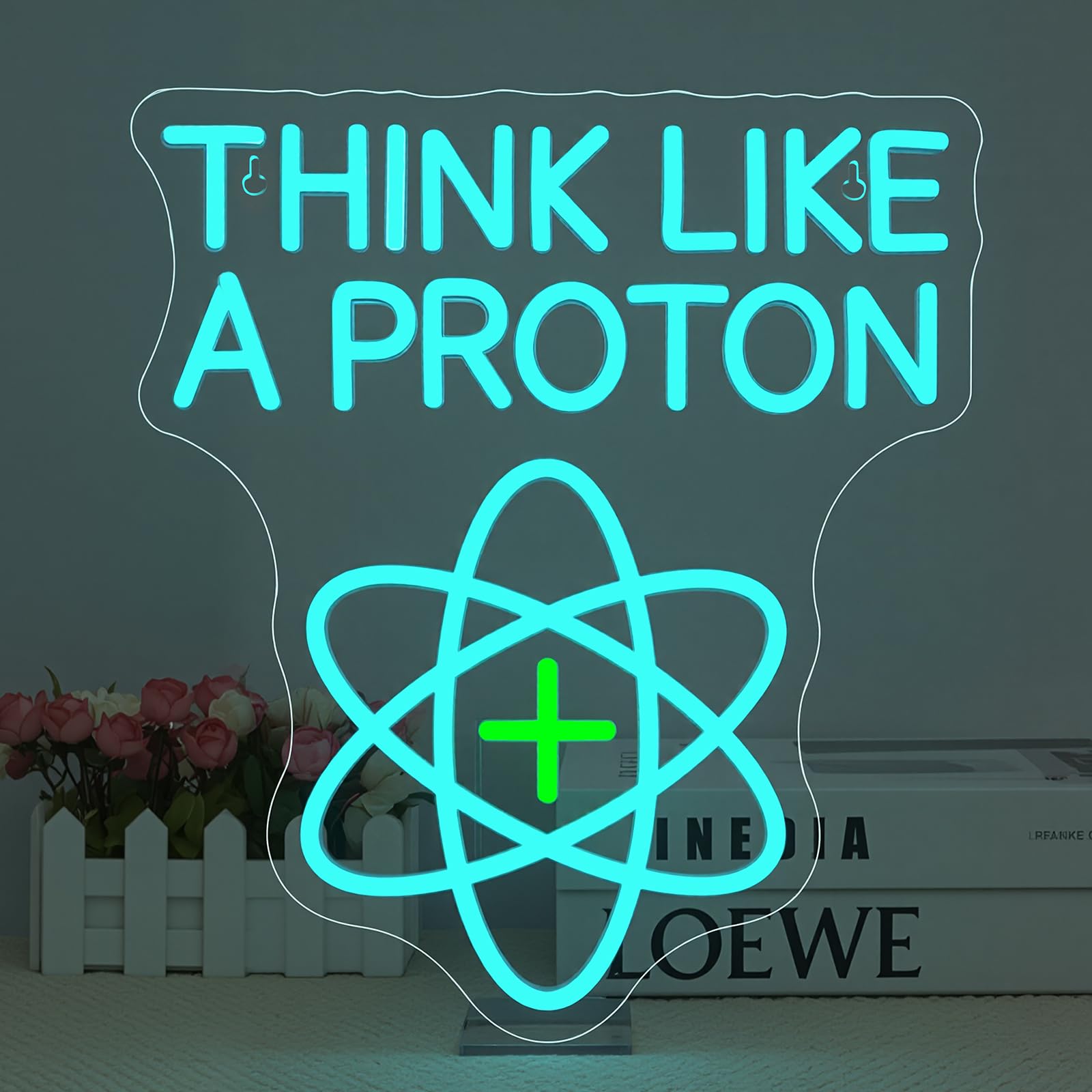 Wanxing Dimmable LED Neon Sign - Think Like a Proton, USB Powered, 7.8x16.5 inches, Science-Themed Room Decor for Kids and Offices