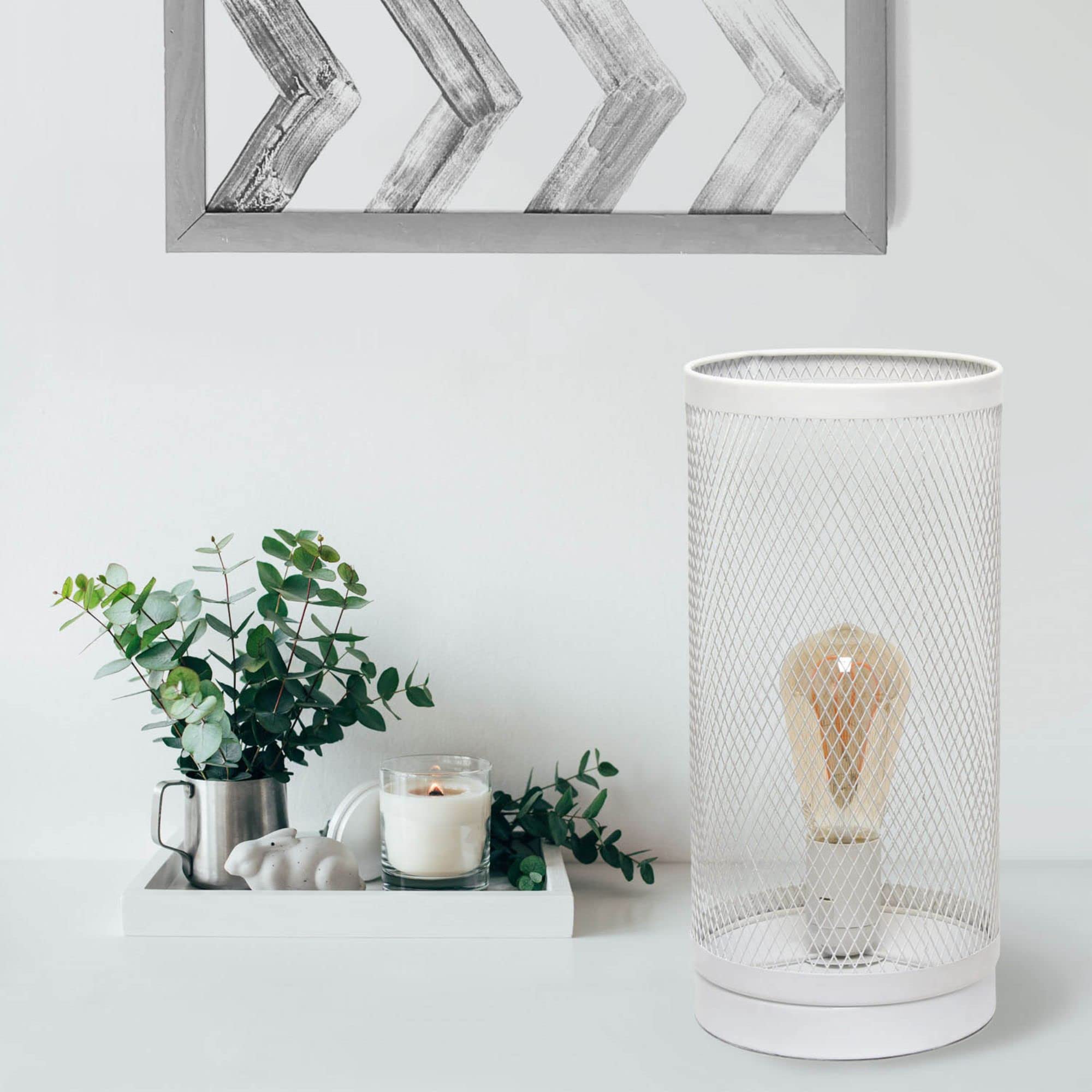 Simple Designs Lt1075-Wht Cylindrical Steel Table Lamp, White