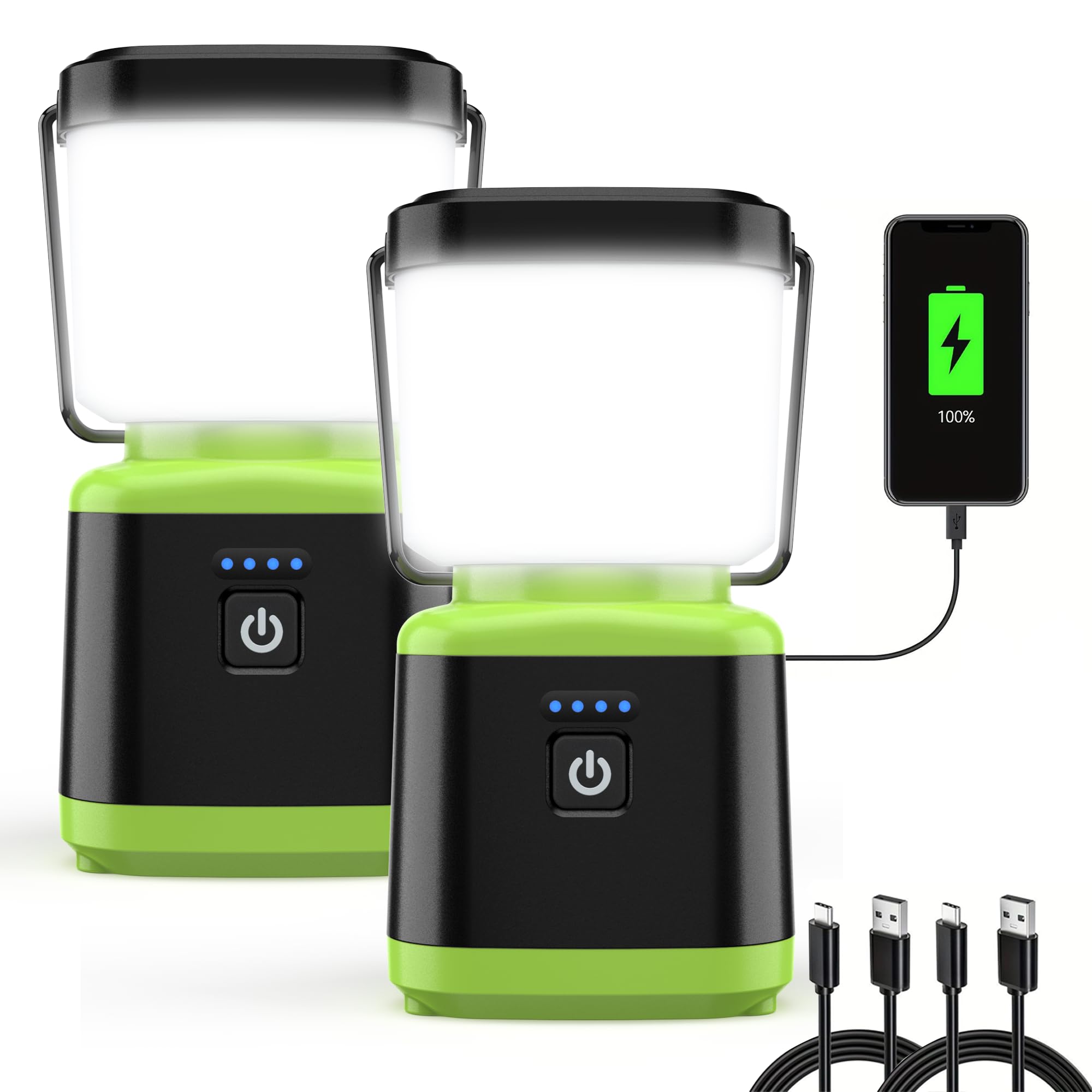 AlpsWolf Rechargeable Camping Lantern, 4 Modes, IPX4 Waterproof, Green, 2 Pack, Model V220, ABS Material