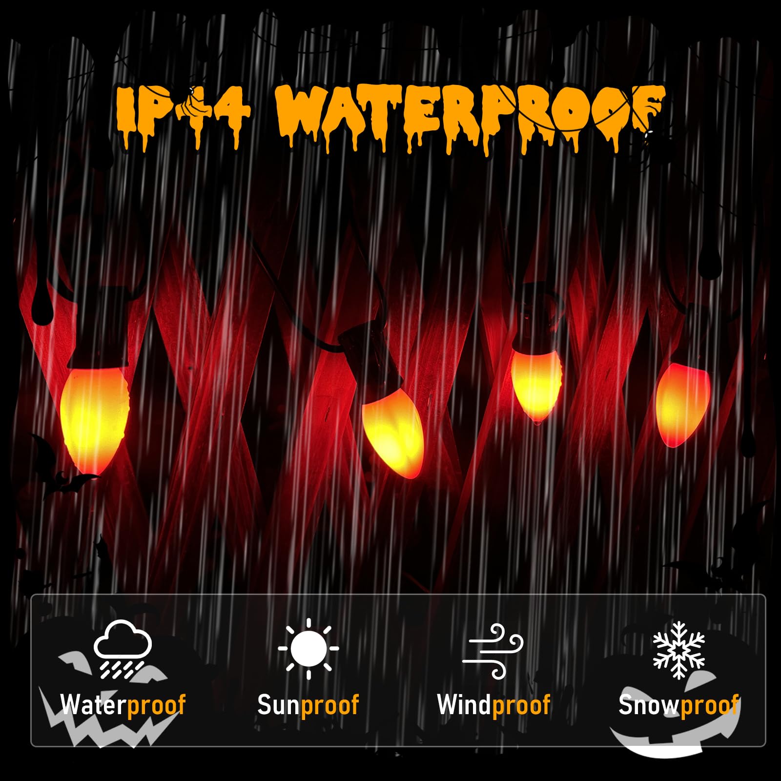 C7 Led Outdoor Halloween Lights 25Ft Orange Christmas String Lights With 27 Shatterproof Orange Led Bulbs, Hanging Outdoor Patio