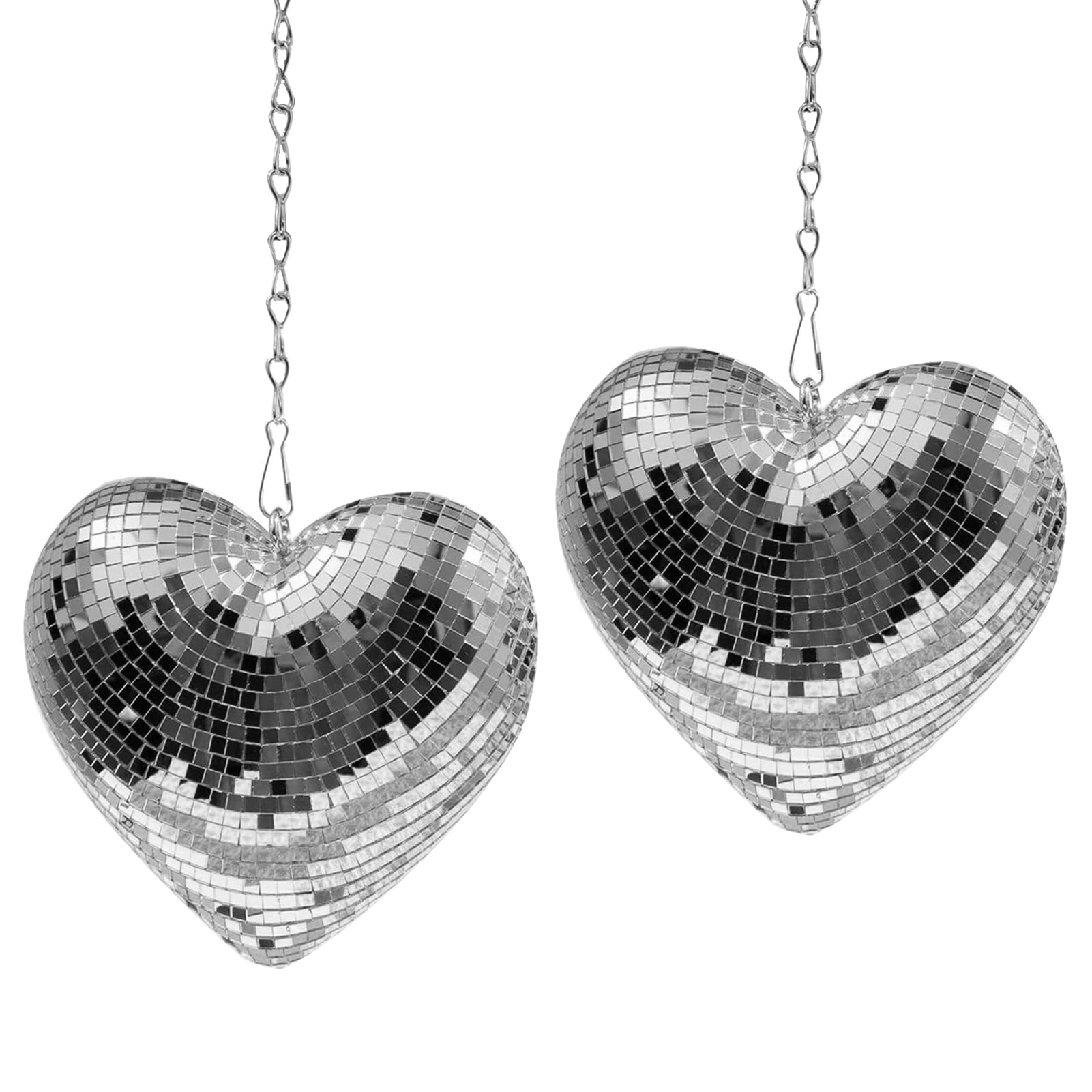 Favation Heart Shaped Disco Balls - 2 Pack Mirror Reflective Decor, 6 inch, Silver, F-Heart-Silver, Medium Size for Valentines Day