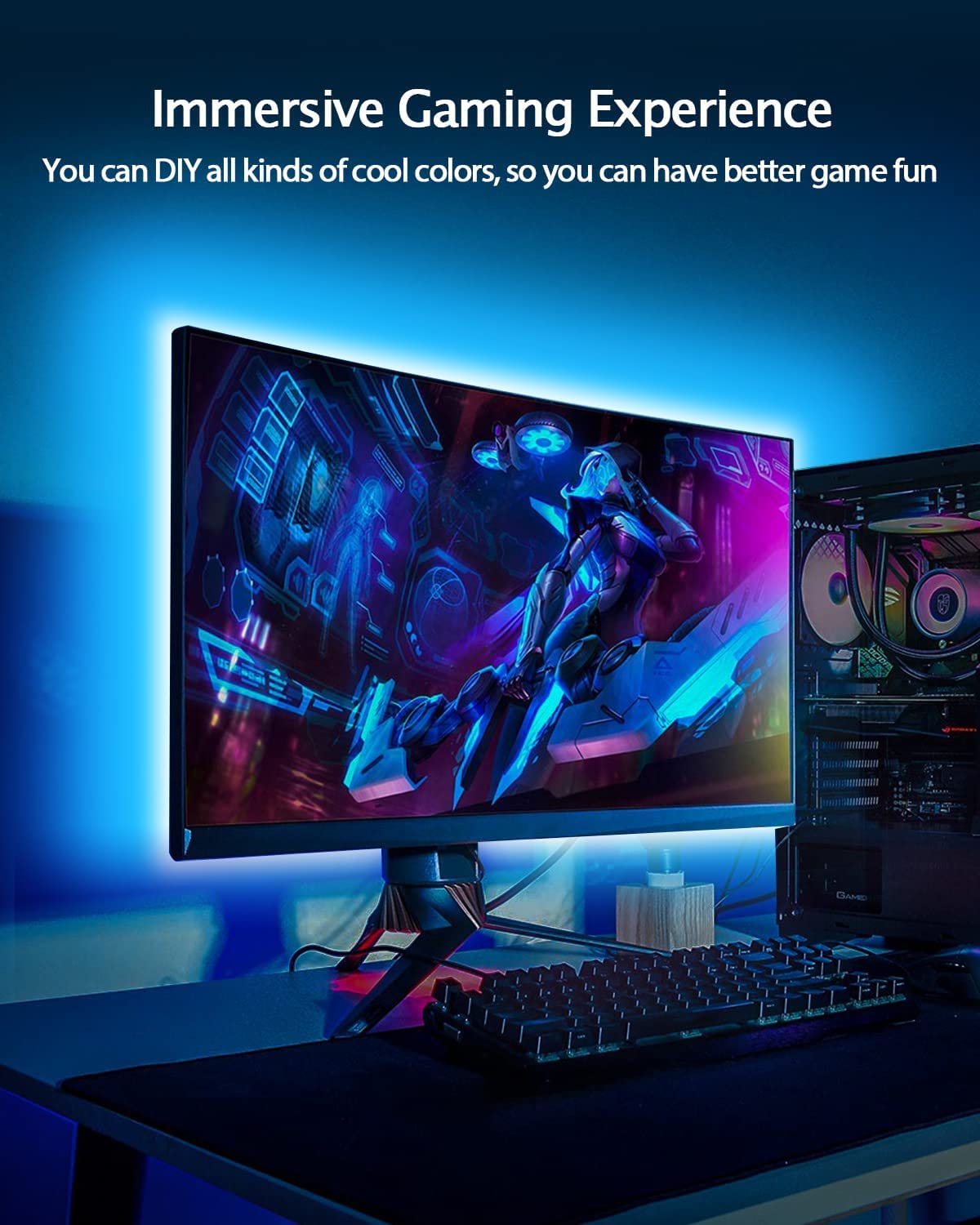 Daymeet Led Tv Backlights, 9.8 Ft Usb Powered Rgb Color Changing Led Strip Lights For 32-60 Inch Tvs With Remote Music Sync Blue