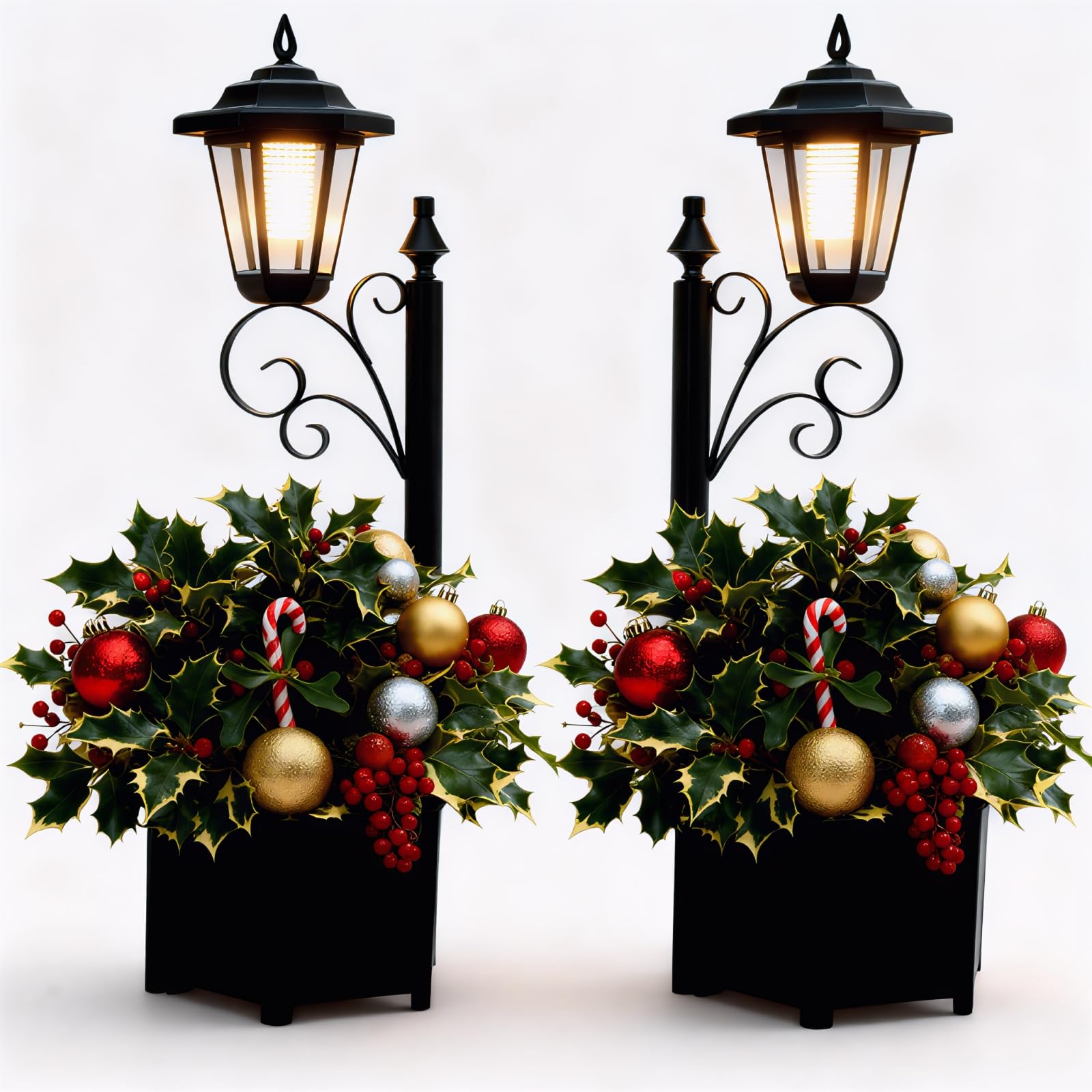 DJGIFI 2 Pack Solar Floor Lamps with Planter (2-in-1 Design), 29.5 Outdoor LED Garden Lights - IP44 Waterproof, Warm White Auto-