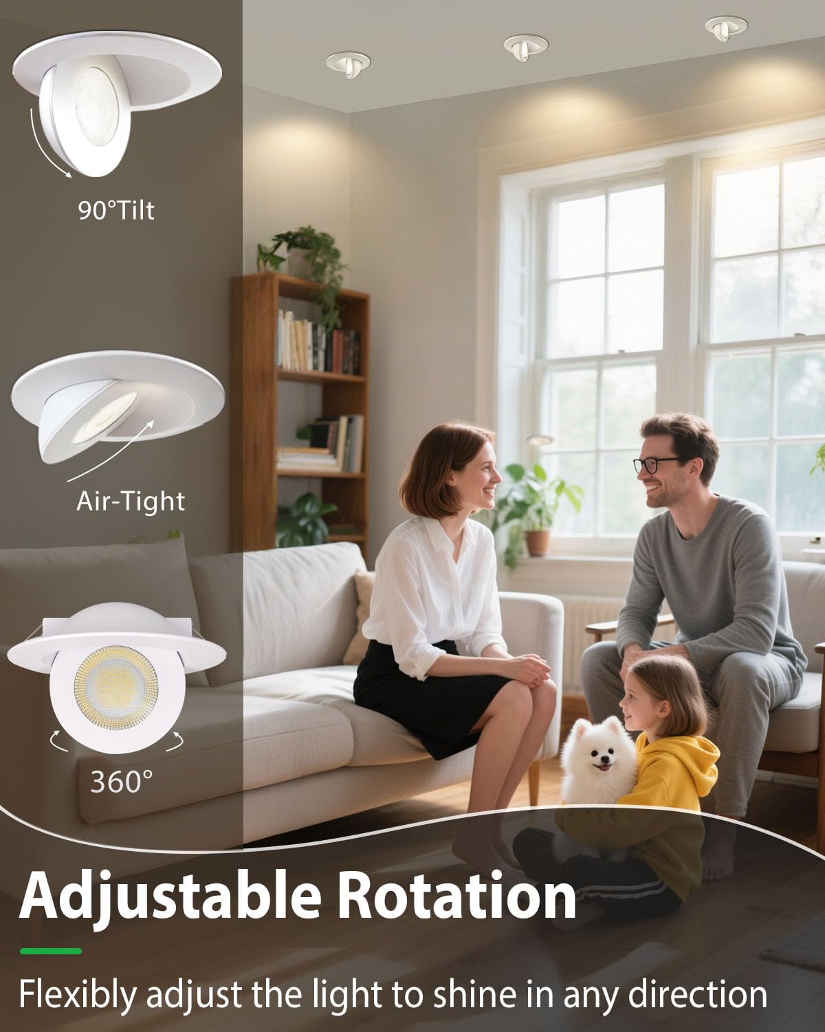 Zouzai 4 Inch 5Cct Gimbal Led Recessed Lights  360+90 Adjustable Directional Recessed Lighting  2700K/3000K/3500K/4000K/5000K Dimmable Retrofit Eyeball Can Lights With Jbox  Etl(White  1 Pack)