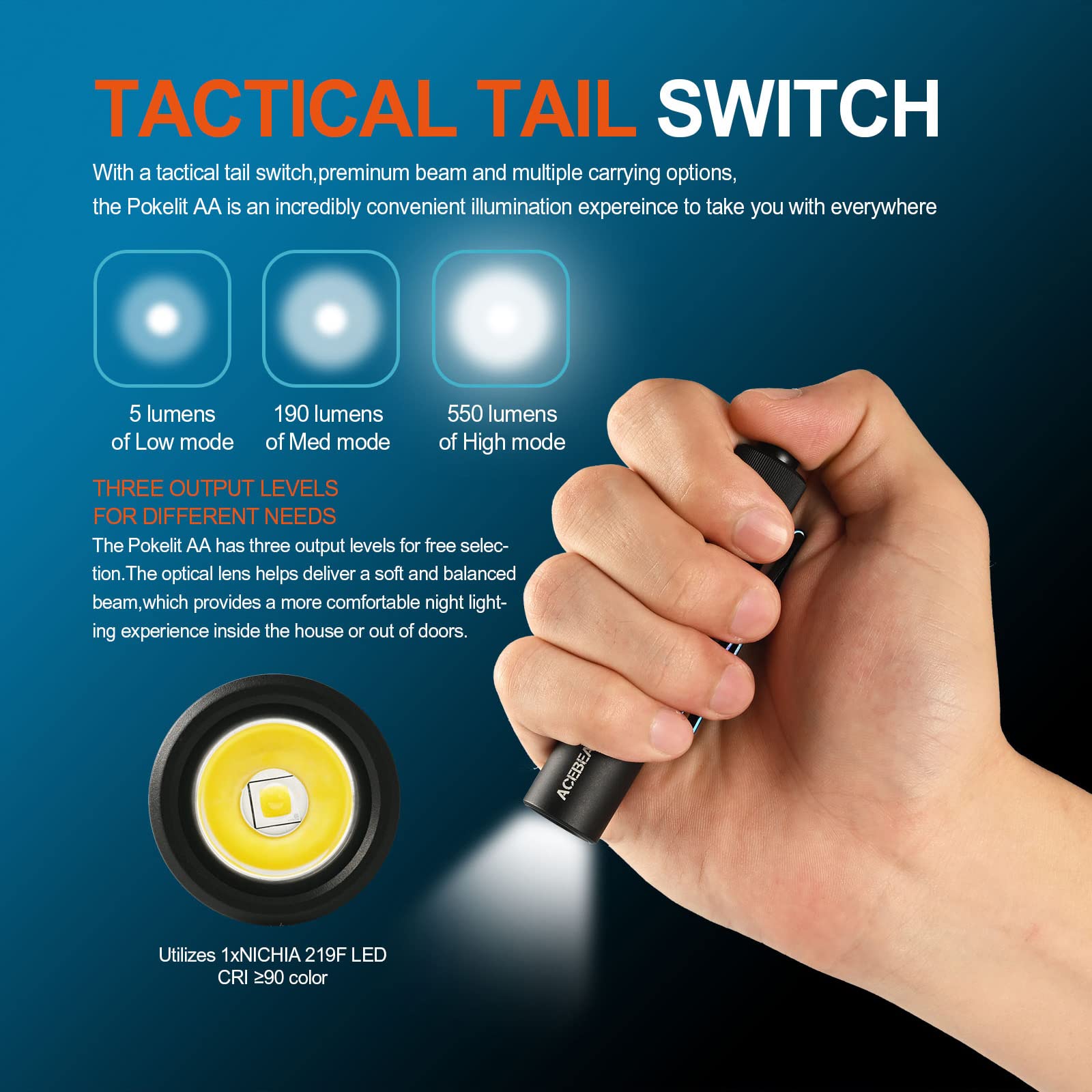 ACEBEAM Pokelit AA Rechargeable Mini Flashlight with Clip, 550 High Lumens Pocket EDC Flashlight, Super Bright Small Flashlight,