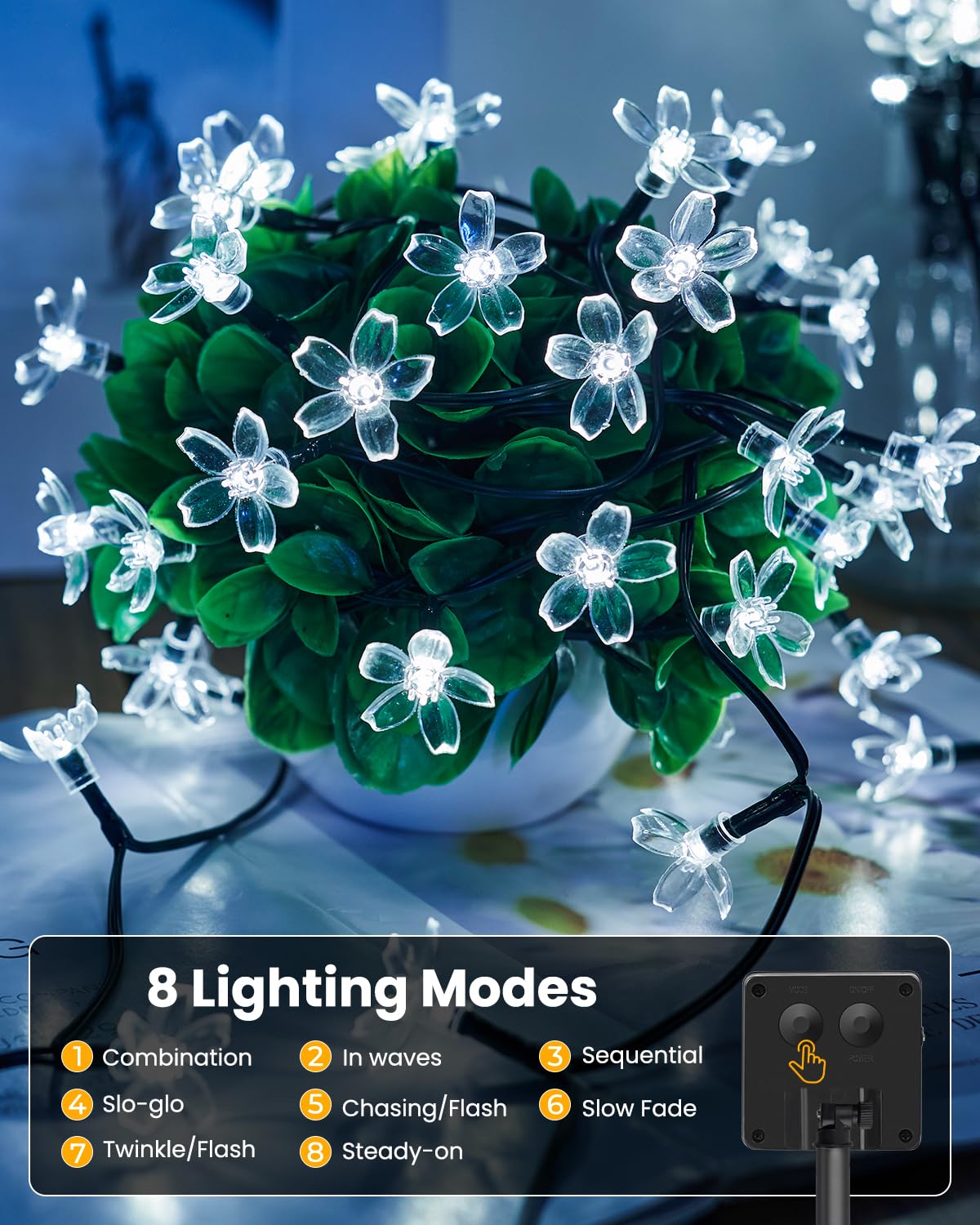 Brightown Solar String Lights, 120 LED, Waterproof, 52FT, 2 Pack, Pure White for Garden, Patio, Wedding Decor