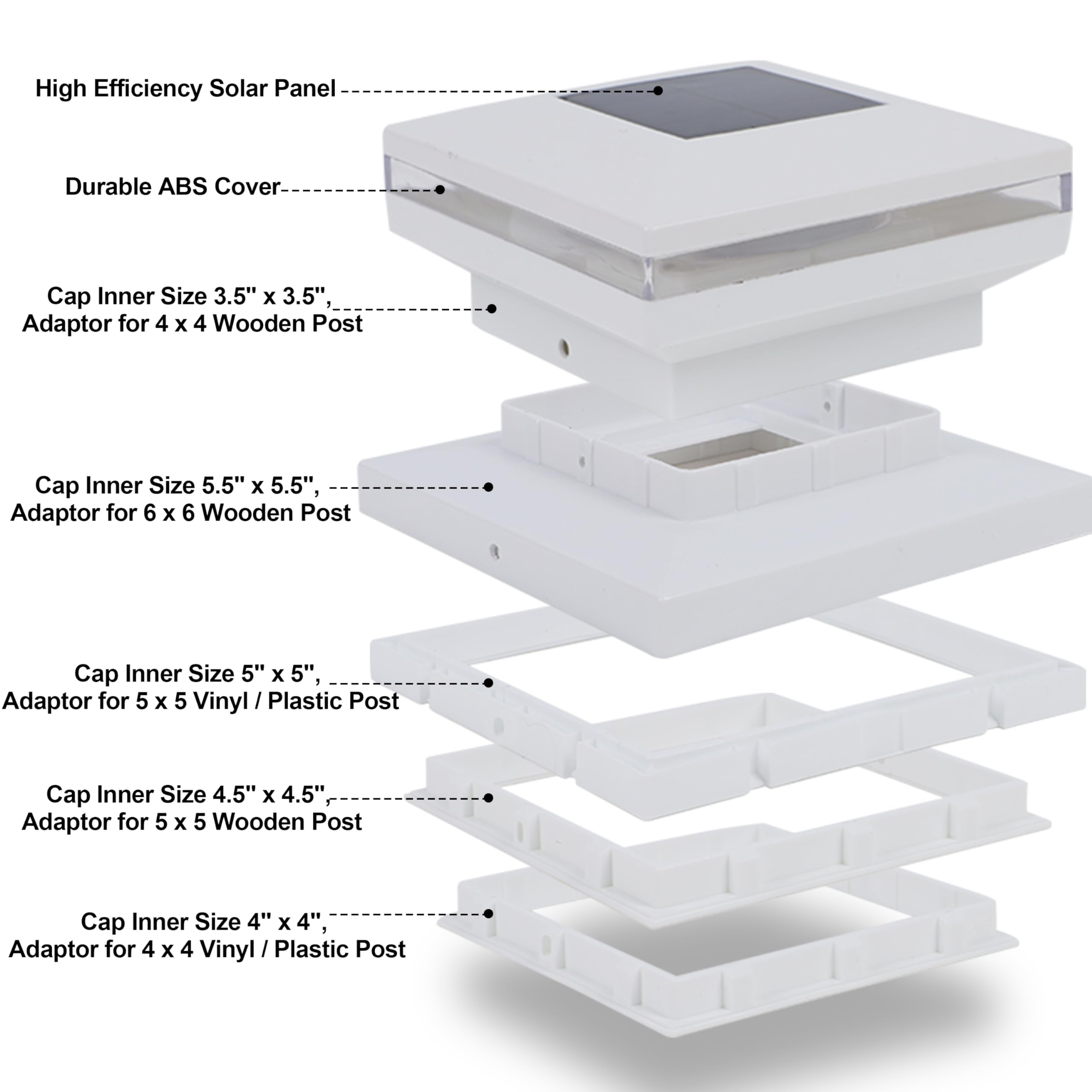 Dynaming 8 Pack Solar Post Lights, Outdoor Decorative Post Cap Light, Solar Powered White Shell Caps, Brightness Warm White Led