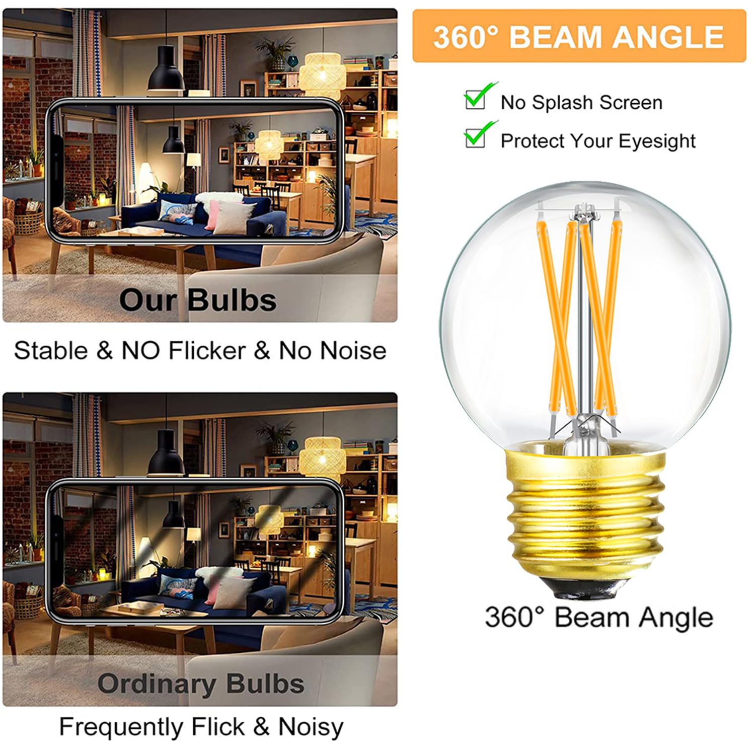 Leools Dimmable G16.5 Led Bulb 40W G16 1/2 Led Edison Bulb 2700K 4W E26 Led Globe Bulb For Ceiling Fan,Chandelier,Vanity Light B