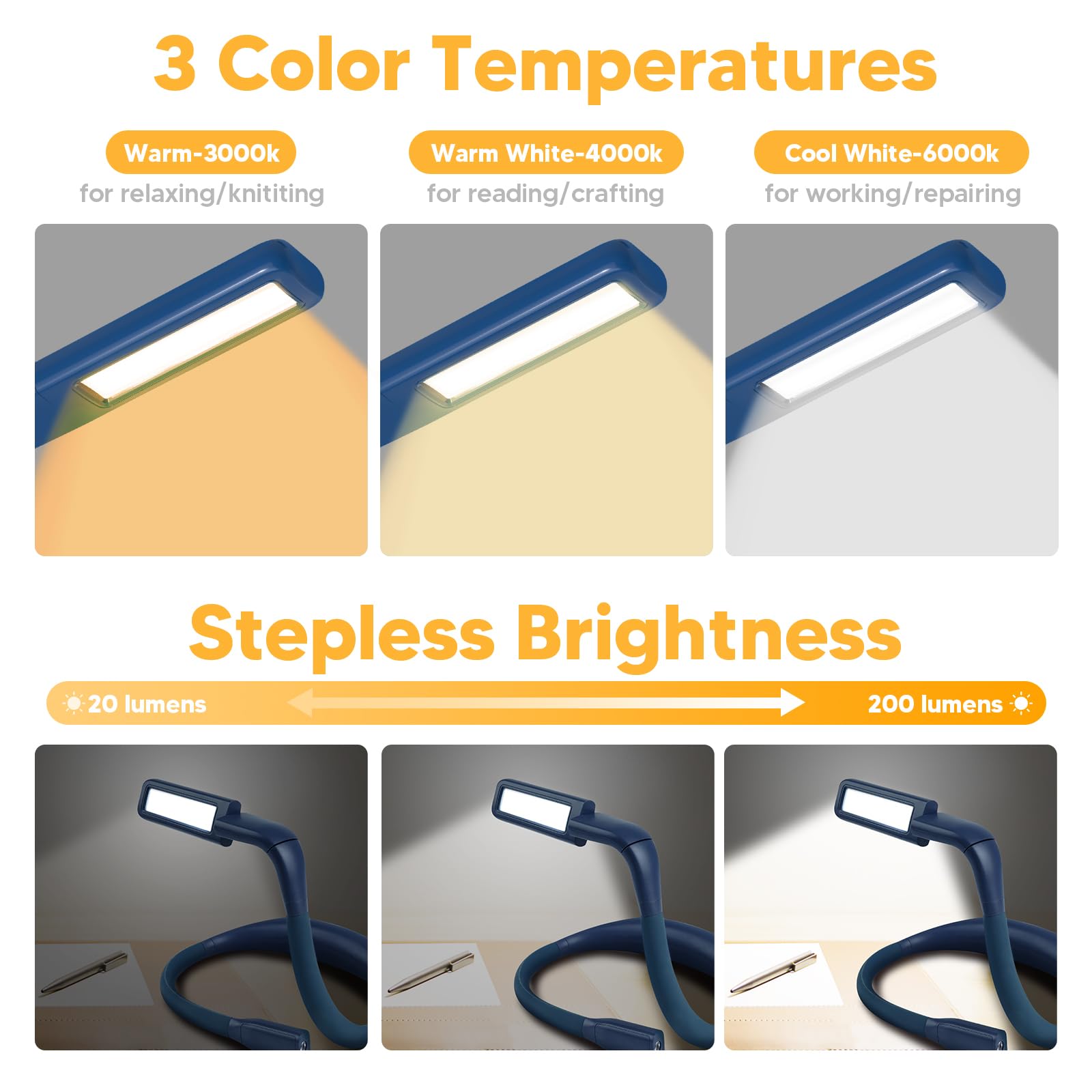 Book Light For Reading In Bed Neck Light Rechargeable Lamp For Reading Camping Working, Christmas Birthday Gifts For Book Lovers