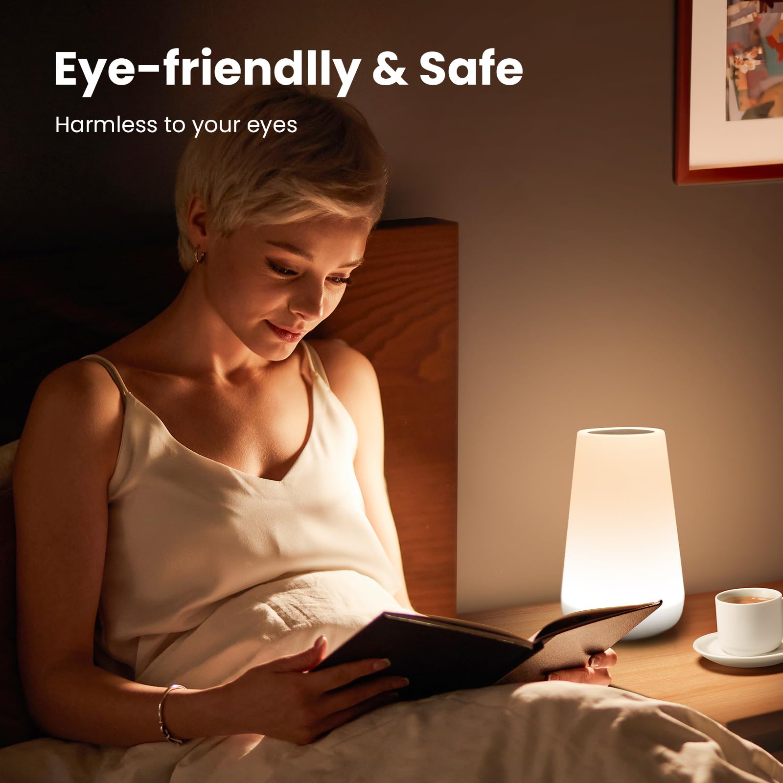 THAUSDAS Touch Lamp - Portable Dimmable Bedside Lamp with USB Charging, 5-Level Warm White & 13 Color RGB, Model NL-W01, 2-White