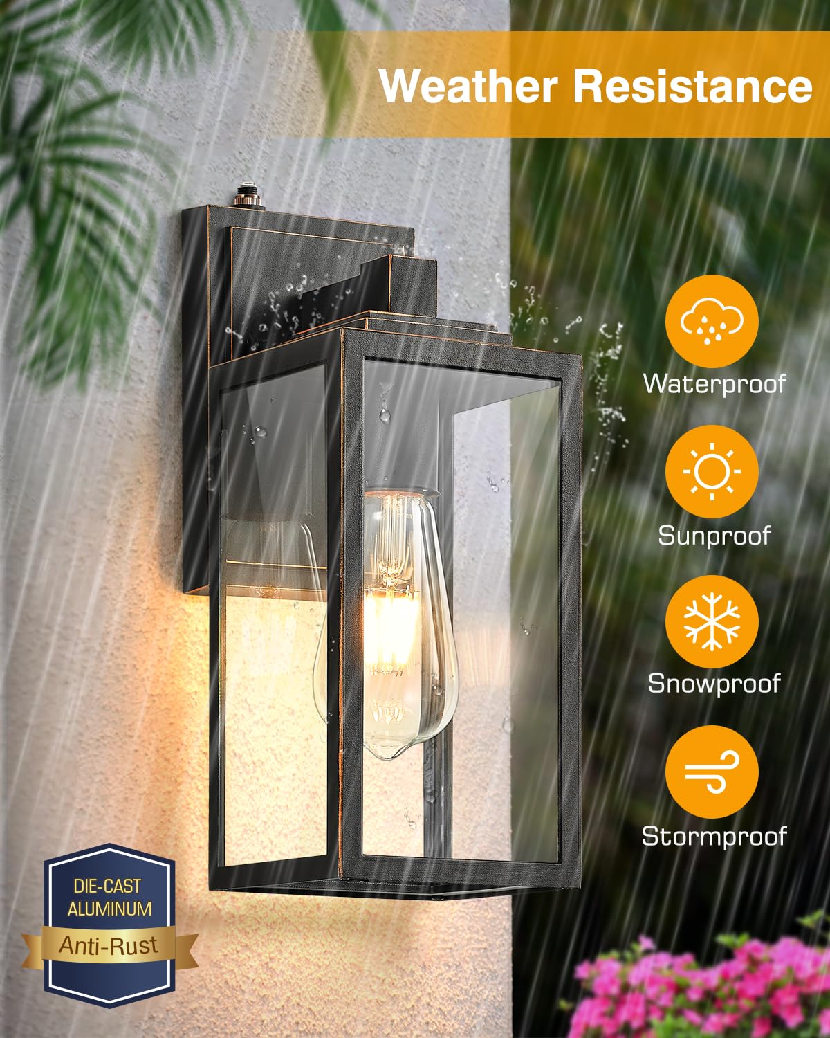 Vianis Large 2 Pack Dusk To Dawn Outdoor Wall Lights, Black Gold Exterior House Lights Wall Mount Sconce, Modern Waterproof Fron