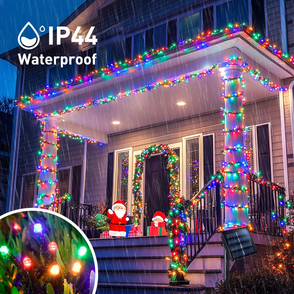 JMEXSUSS Solar Christmas Lights, 600 LED, 206.7 ft, Multicolor, Waterproof, 8 Modes for Outdoor Yard Patio Decorations