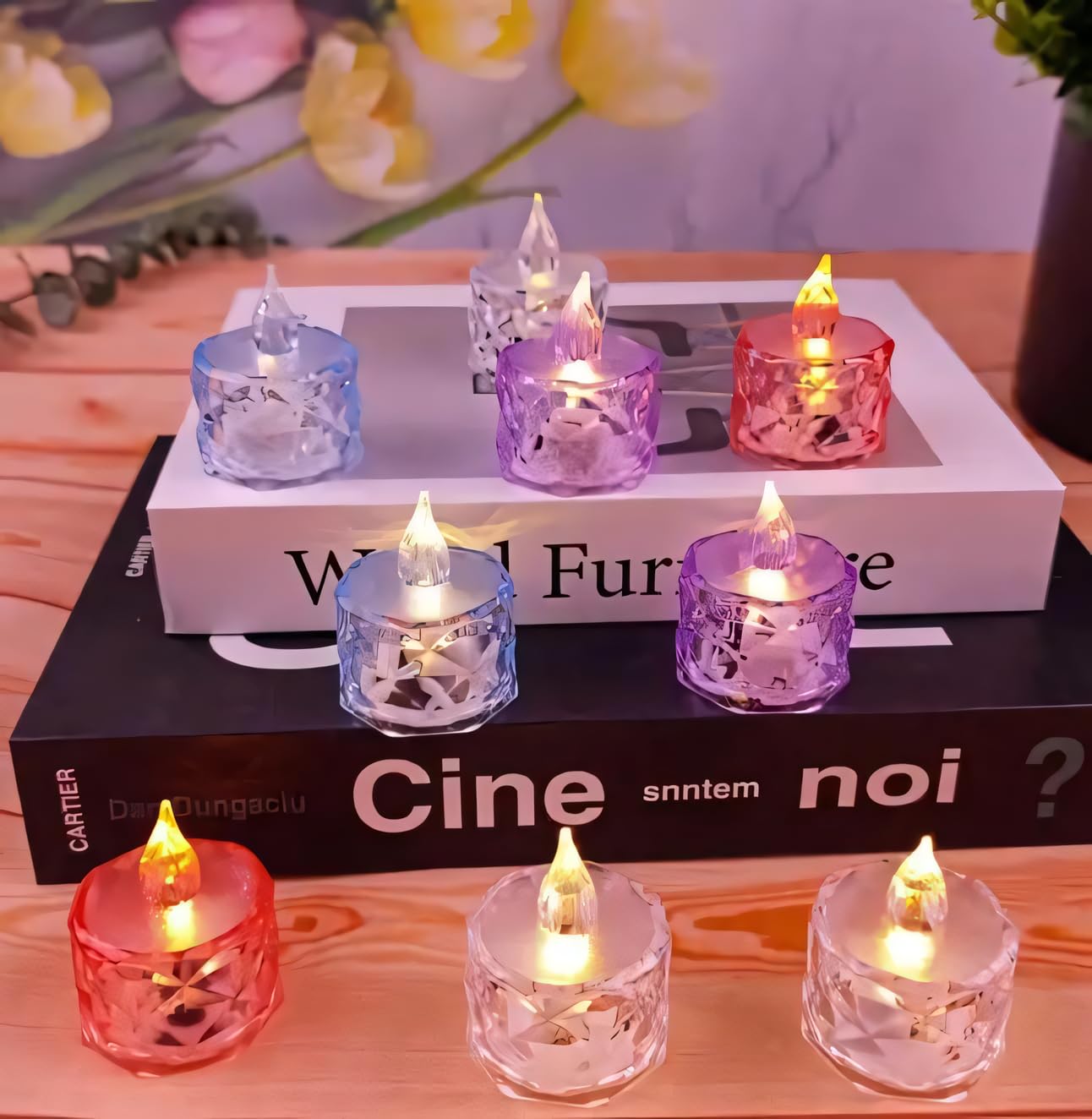 One94Store 12 Pcs Flameless and Smokeless Decorative Candles Transparent Acrylic Led Tea Light Candle for Christmas, Festival,Ca
