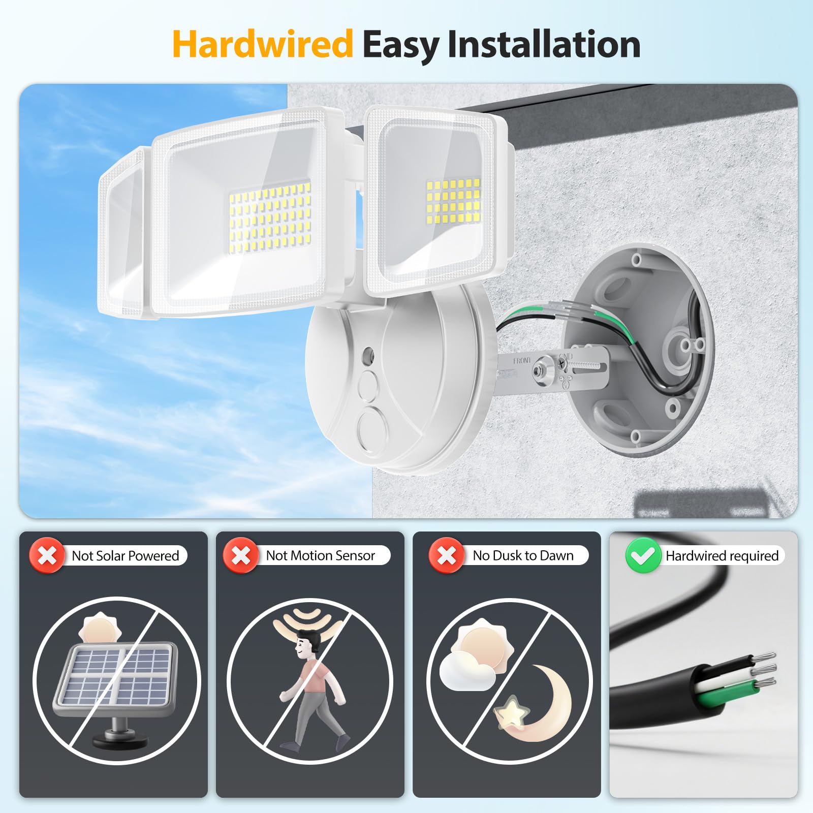 Onforu 55W LED Flood Light - 5500LM, 3 Adjustable Heads, IP65 Waterproof, White, Model BDB55-3 for Outdoor Use