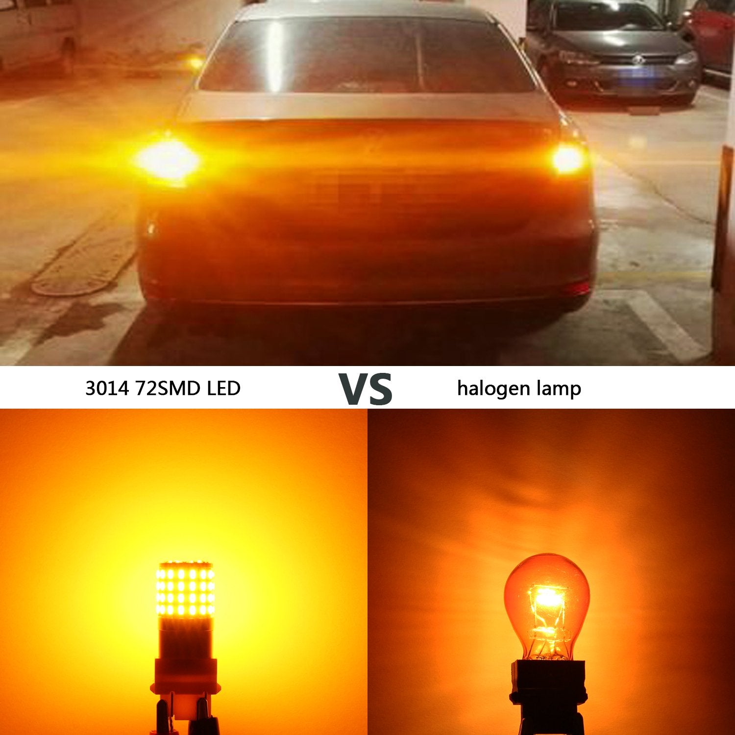 PHINLION Amber Yellow 3014 LED Bulbs for Turn Signal, 72-SMD, Model 3157-3014-72SMD, Compatible with 3056 3156