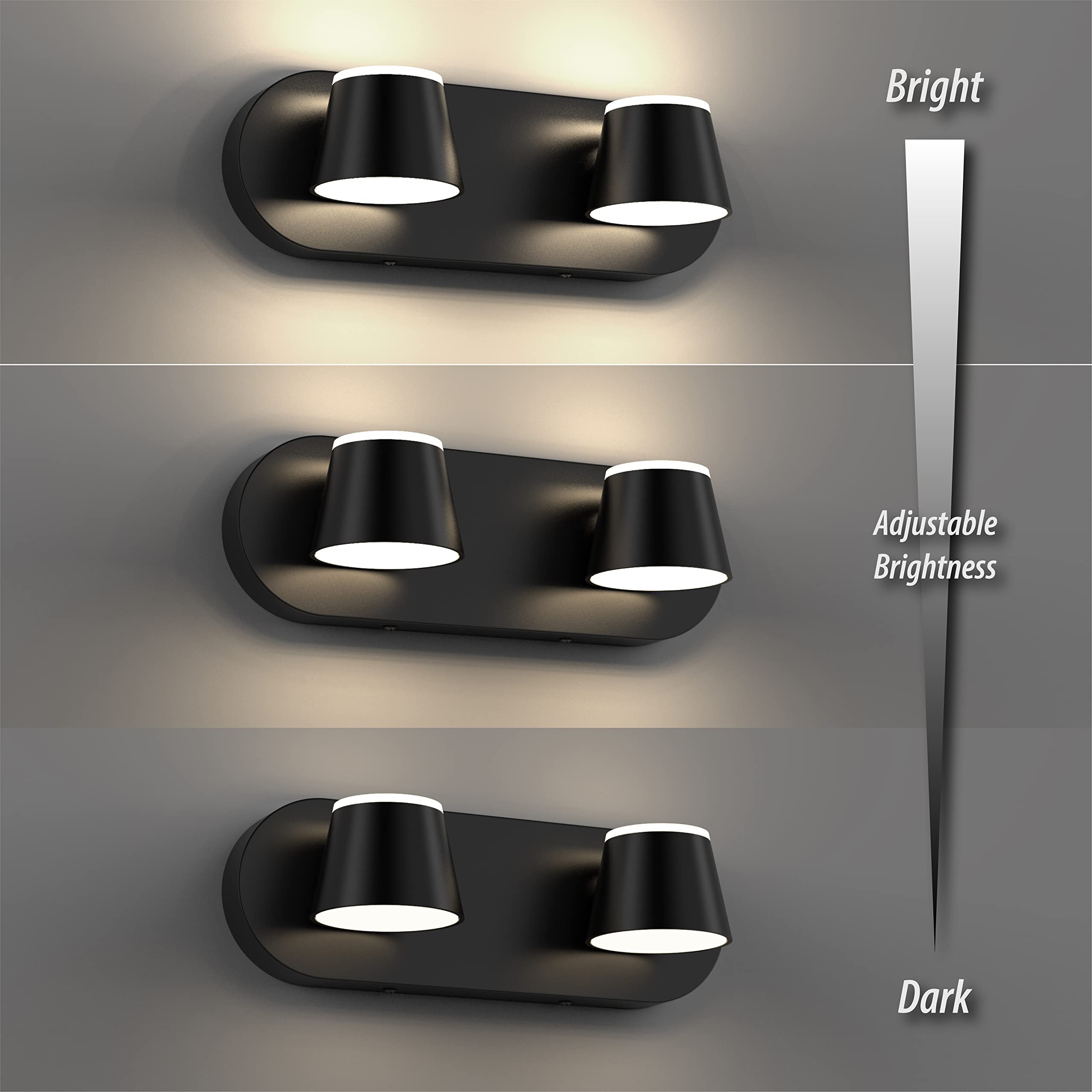 URSOLA 2 Light Bathroom Vanity Light, LED Dimmable, 13 inch, Black, Model 7540-2T, Up and Down Rotatable, Acrylic Fixtures