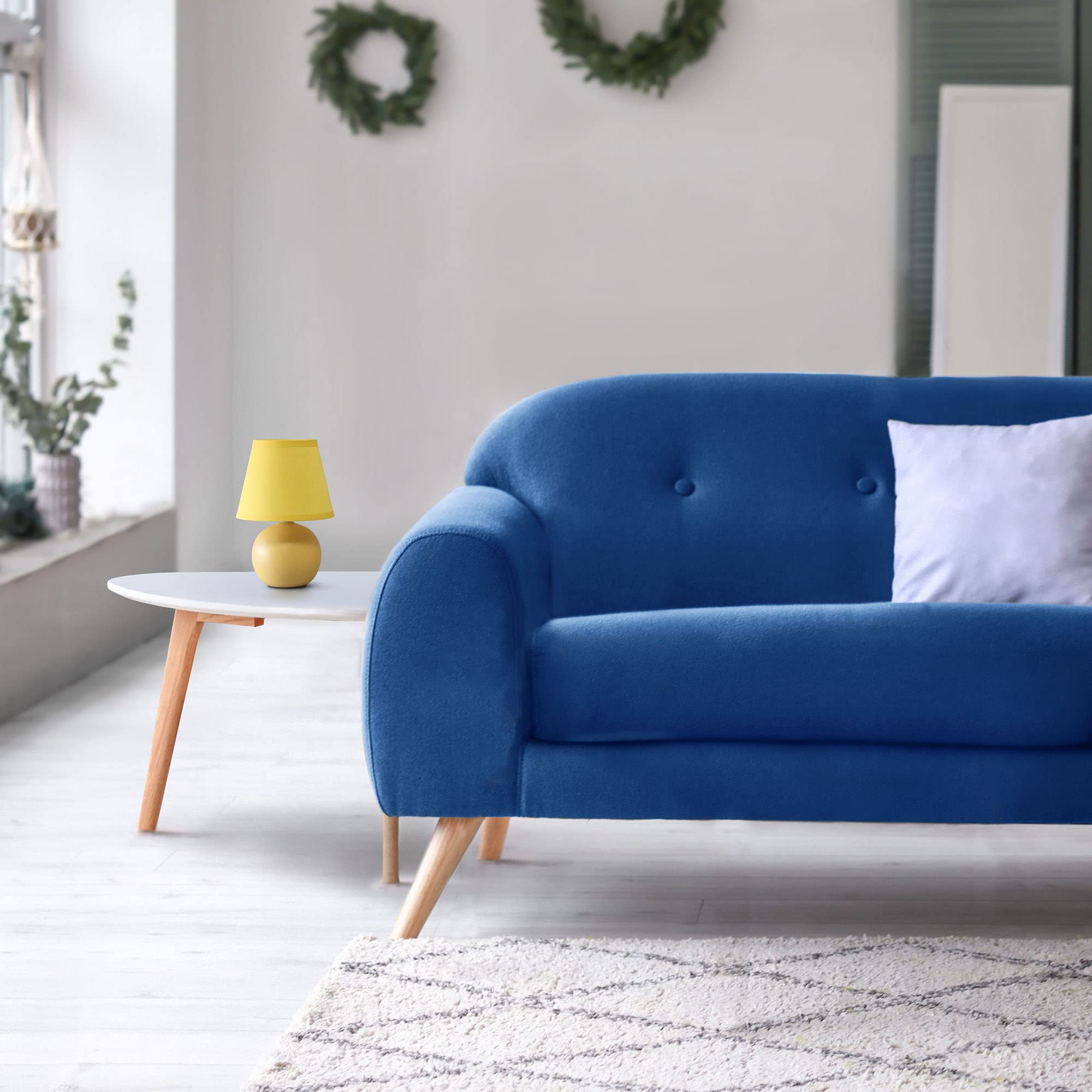 Creekwood Home Yellow Ceramic Orb Base Bedside Table Desk Lamp With Drum Shade 8.66&quot;