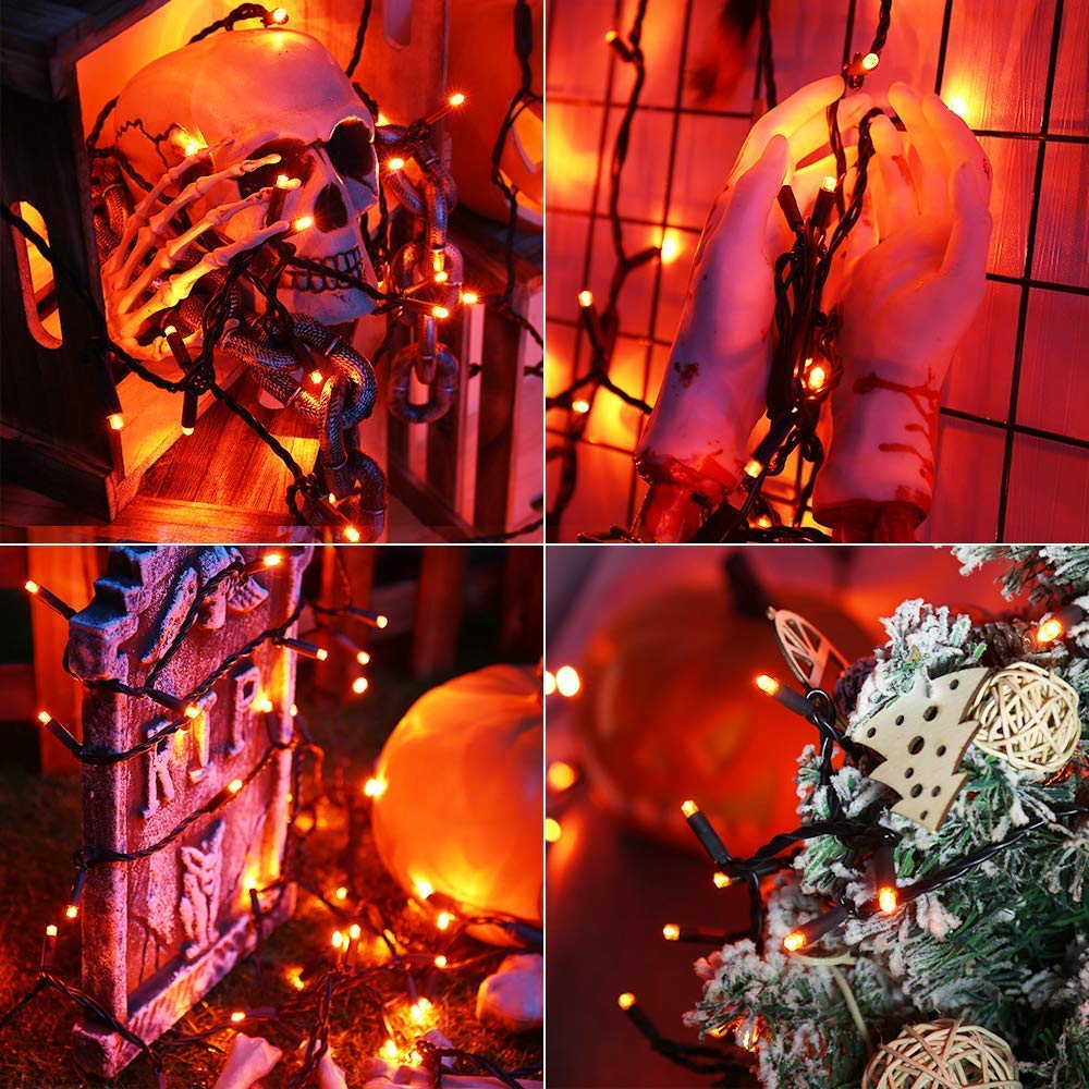 Brizled Orange Halloween Lights, 33ft 100 LED 5mm Wide Angle Orange Halloween String Lights, 120V UL Certified Connectable Mini