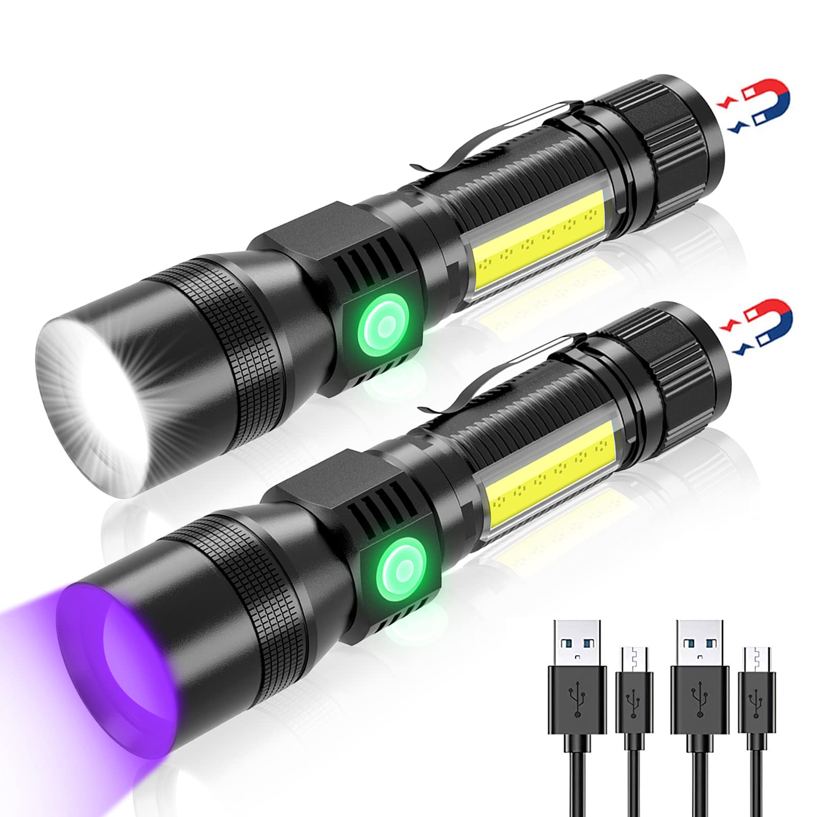 Rechargeable Flashlights, 3 In 1 Super Bright Black Light Flashlights 1200 Lumens, 7 Modes, Zoomable, Ipx6 Waterproof Flash Ligh