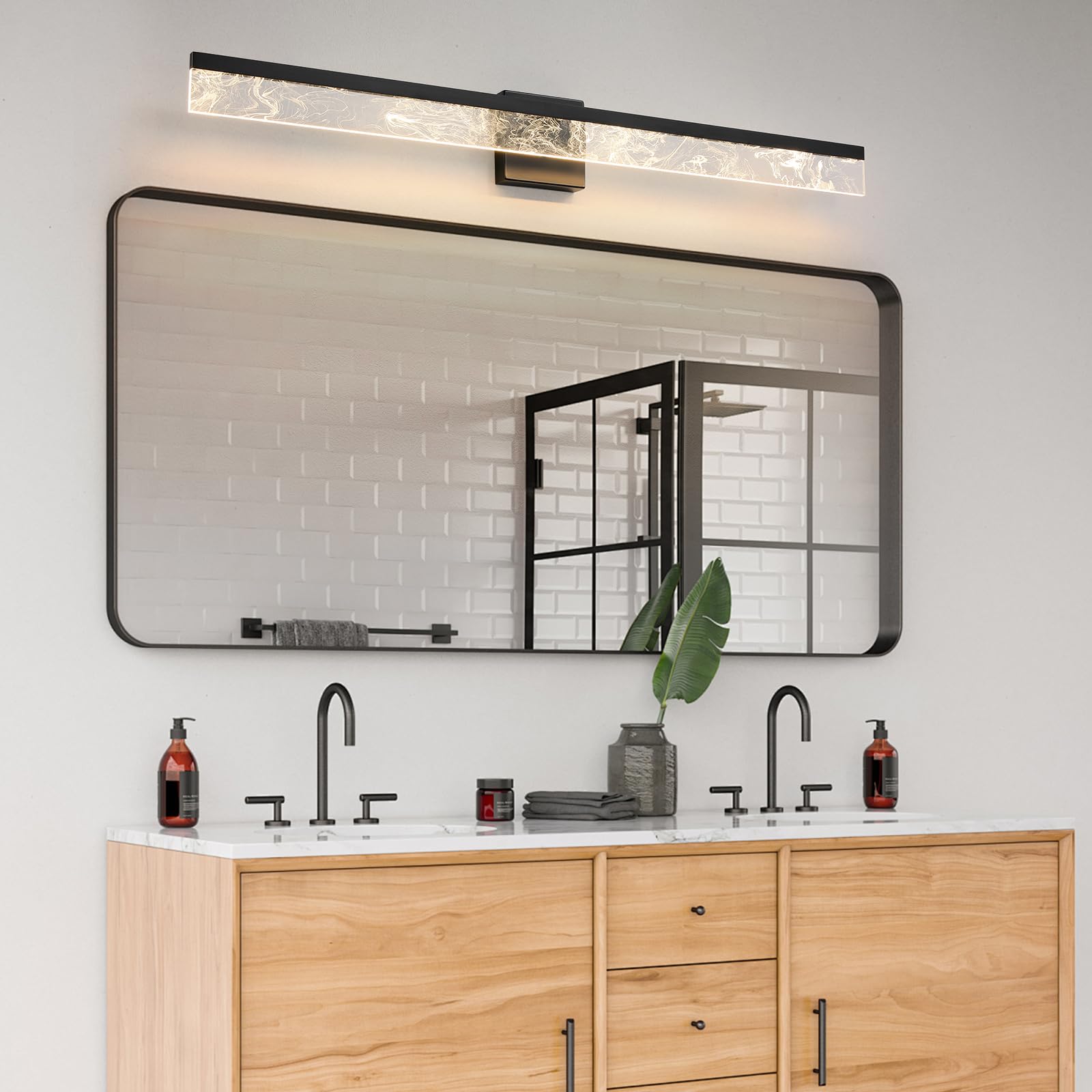 AIJIASI Bathroom Vanity Light Bar, 39 Inch, Black LED, 28W Dimmable, Model 8205WL-39BK-US, Modern Acrylic Lighting Fixture