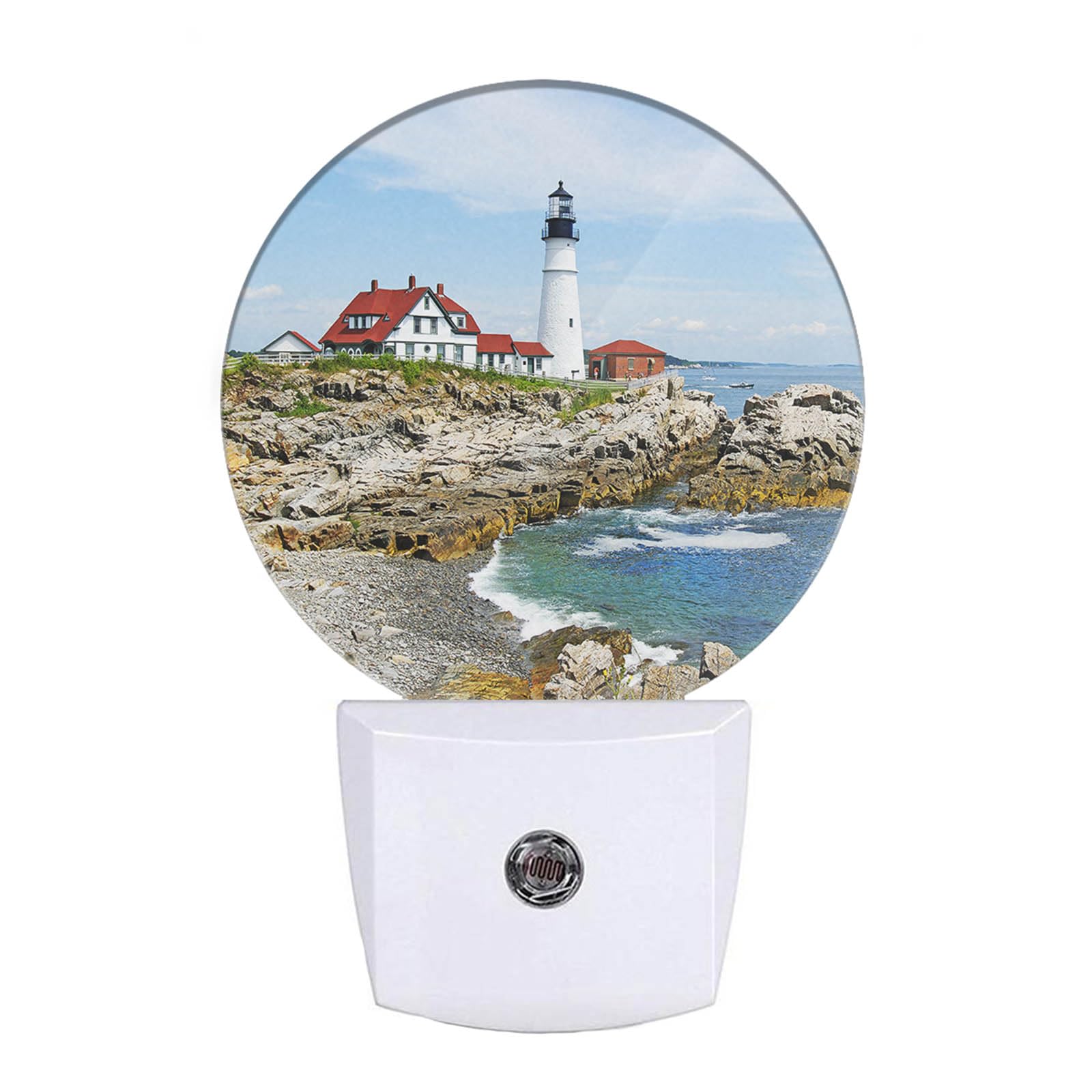 EKOBLA Nautical Lighthouse Night Light Portland Head Lighthouse by Seaside Coastal Blue Decorative Night Lights Plug into Wall L