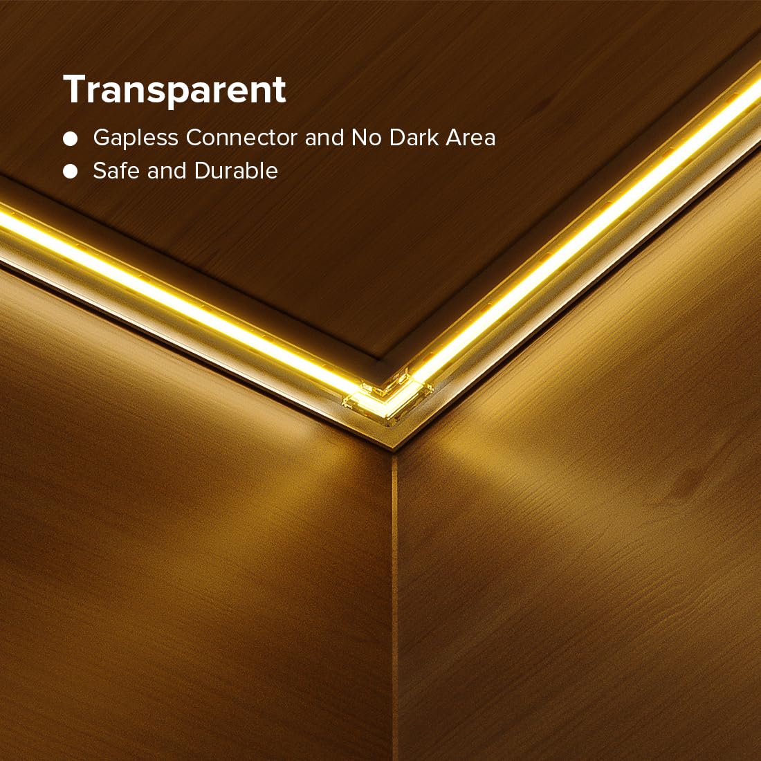 Fcob Cob 8Mm/0.31In Width Led Strip Connector Kit 8Pcs 2 Pin Transparent Gapless L-Shaped Connectors 8Mm Pwm Single Color +V -V