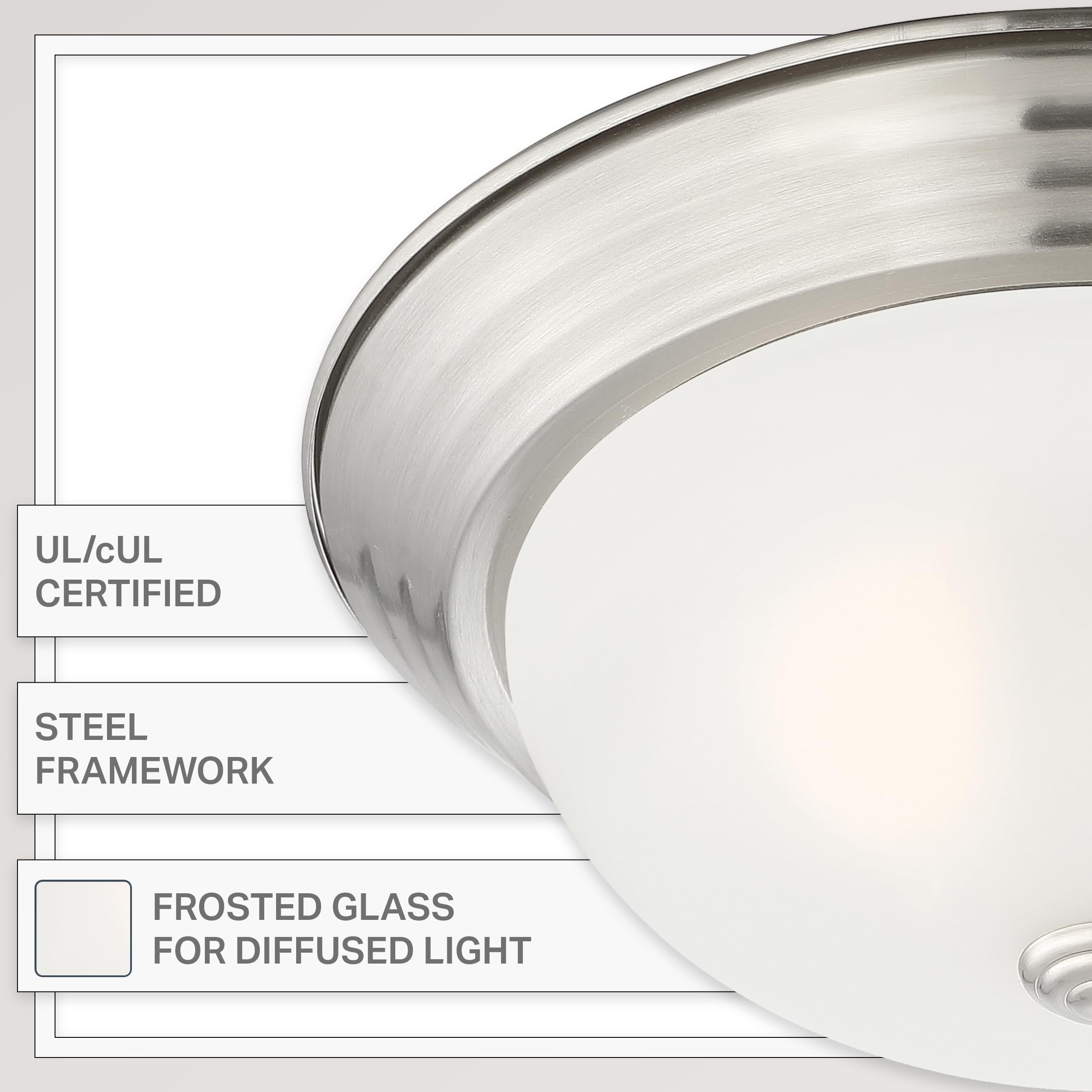 Designers Fountain 3-Light Flush Mount Ceiling Light, 15 Inch Lighting Fixture For Kitchen, Bedroom, Bathroom, And Hallway, Satin Platinum With Etched Glass, 1257L-Sp-W