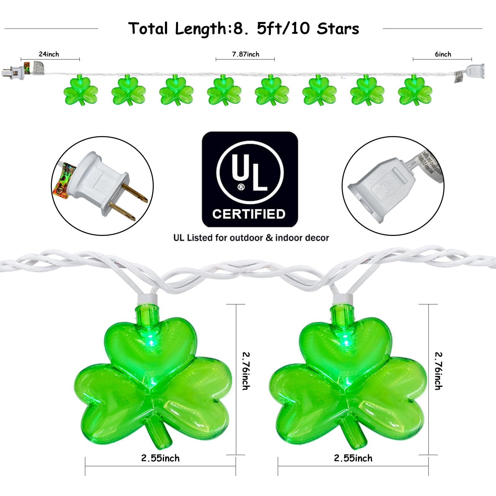 GOOTHY Clover String Lights - 8.5Ft Shamrock Fairy Lights, 10 3D Green Clover Lights, Indoor/Outdoor Decor for St. Patrick's Day