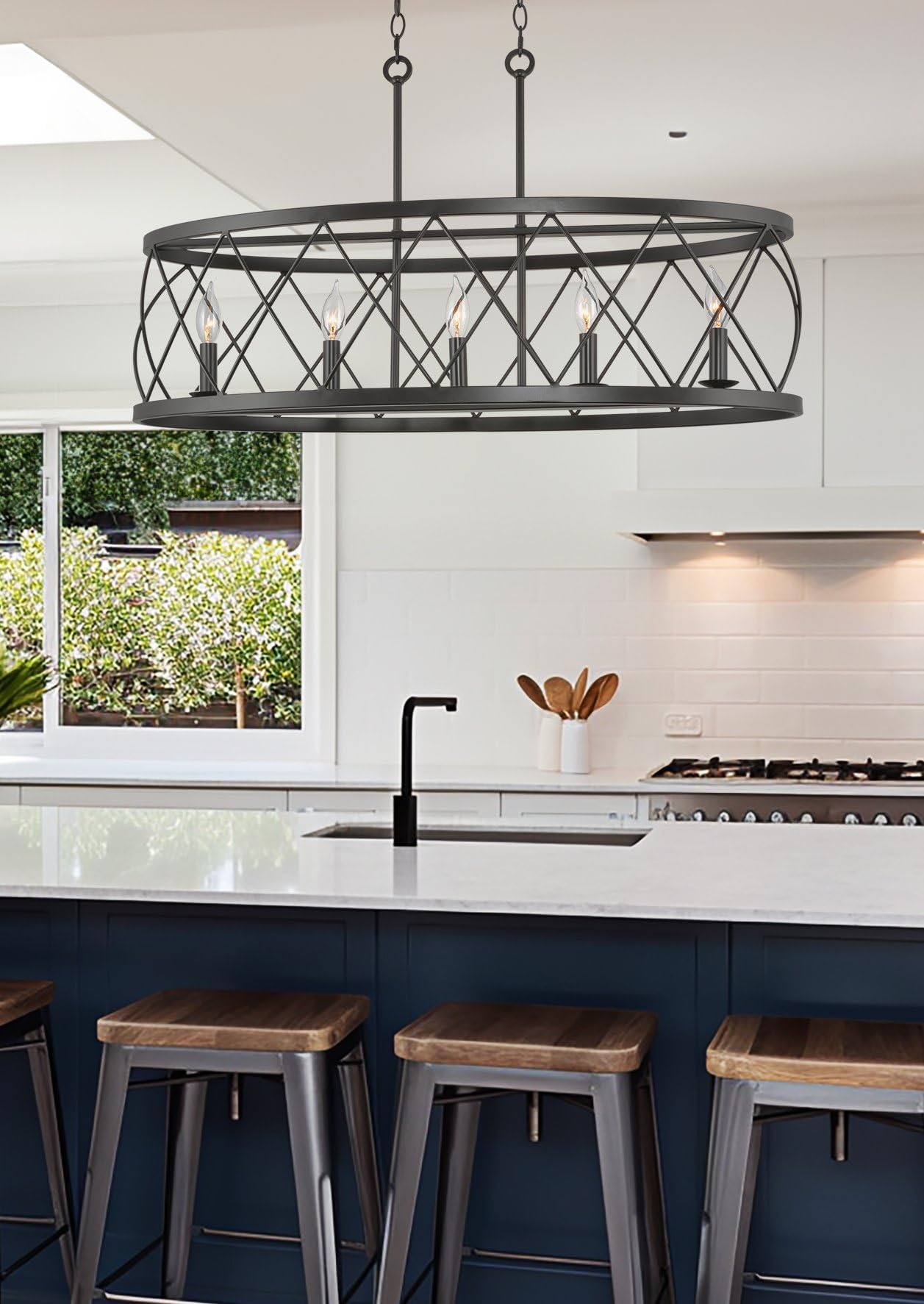 Kira Home 5-Light Kitchen Island Light, 33in, Dark Oil-Rubbed Bronze, Adjustable Height, Model RV-CIL1361-5-OB