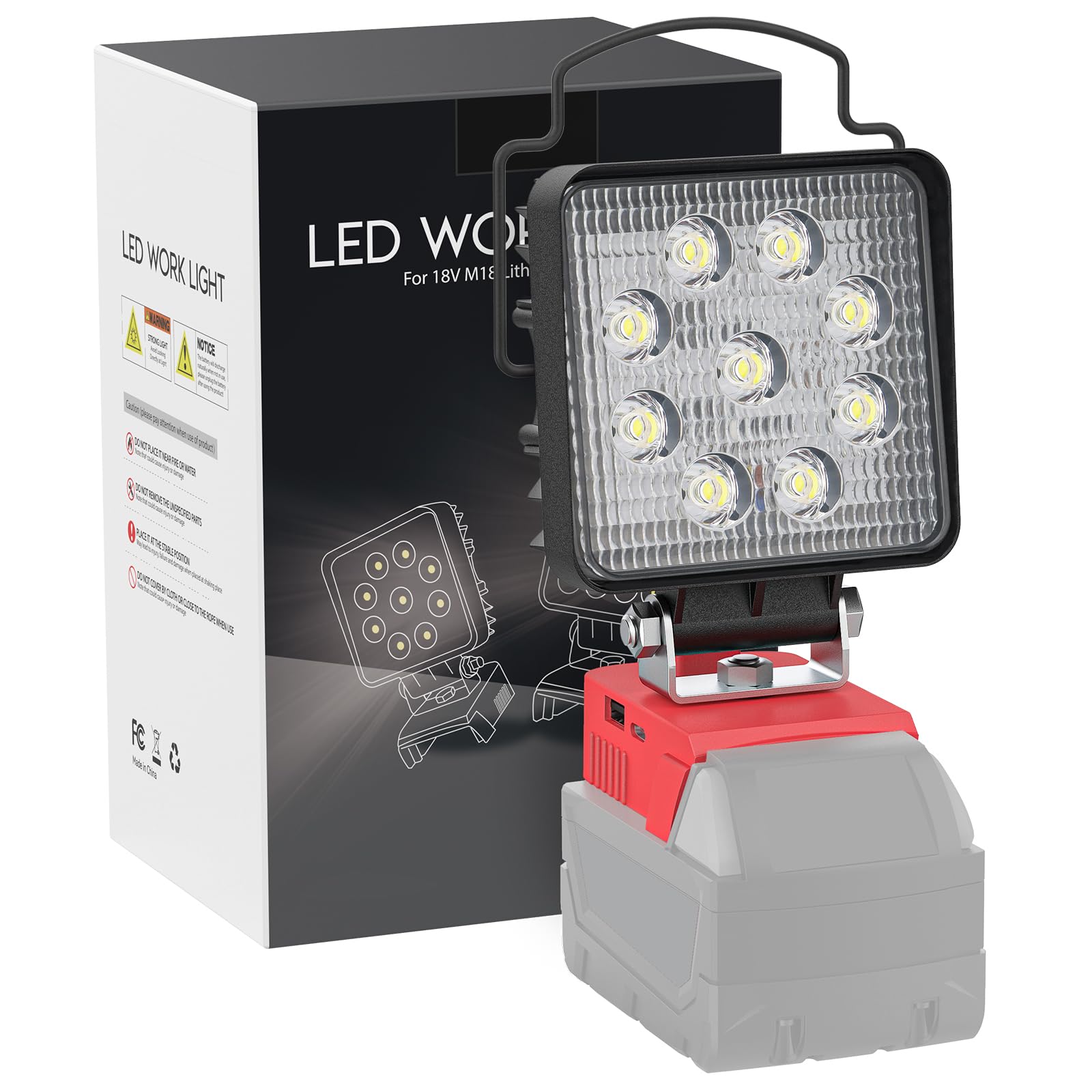 Livowalny Portable Led Work Light For Milwaukee M18 Battery, 30W 3000Lm Cordless Flood Lights M18 Battery Light With Low Voltage Protection And Usb & Type C Charger Port