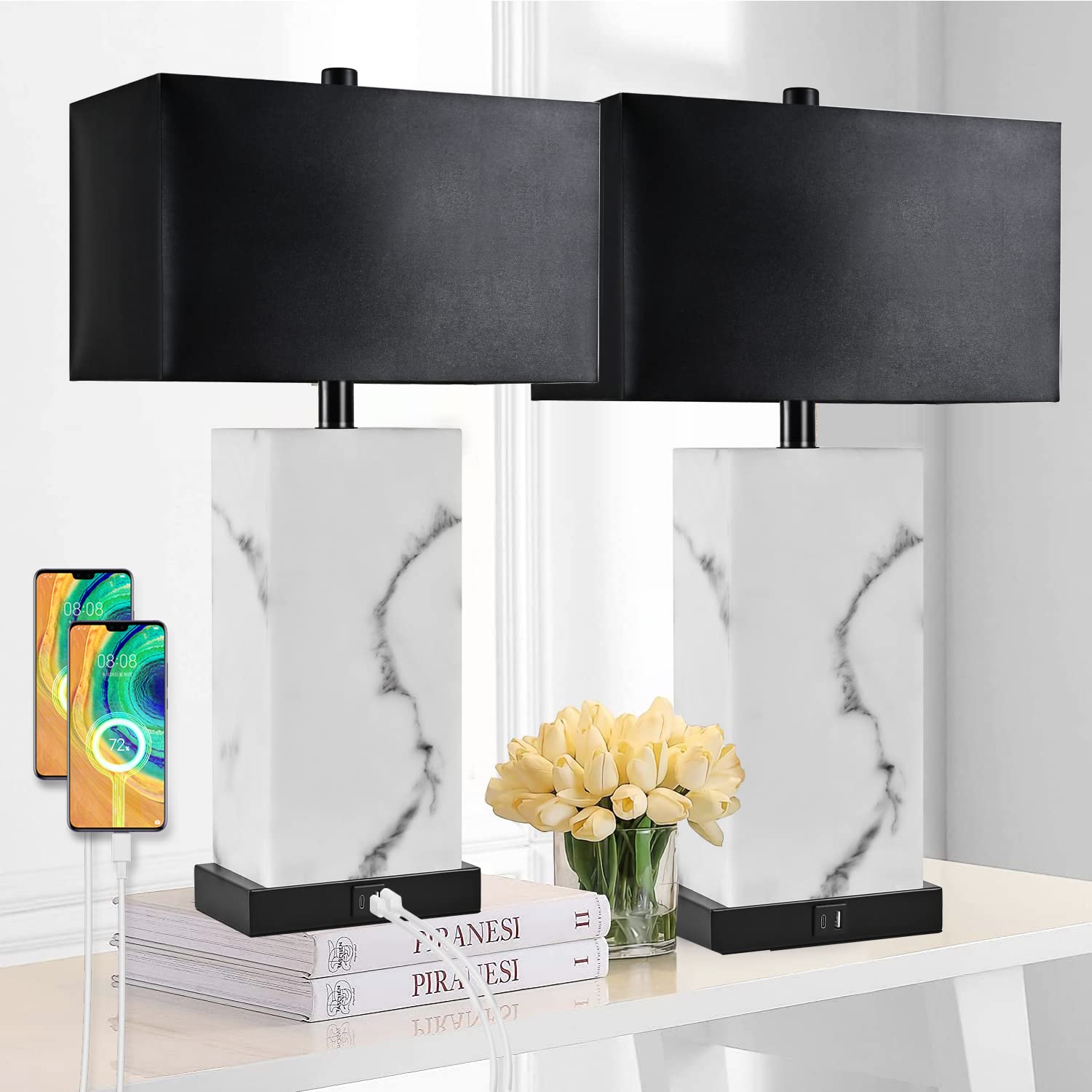MoMyofdy 24Black Touch Table Lamp Set of 2 with USB Ports, 3-Way Dimmable Bedside Nightstand Lamps for Bedroom Living Room End T