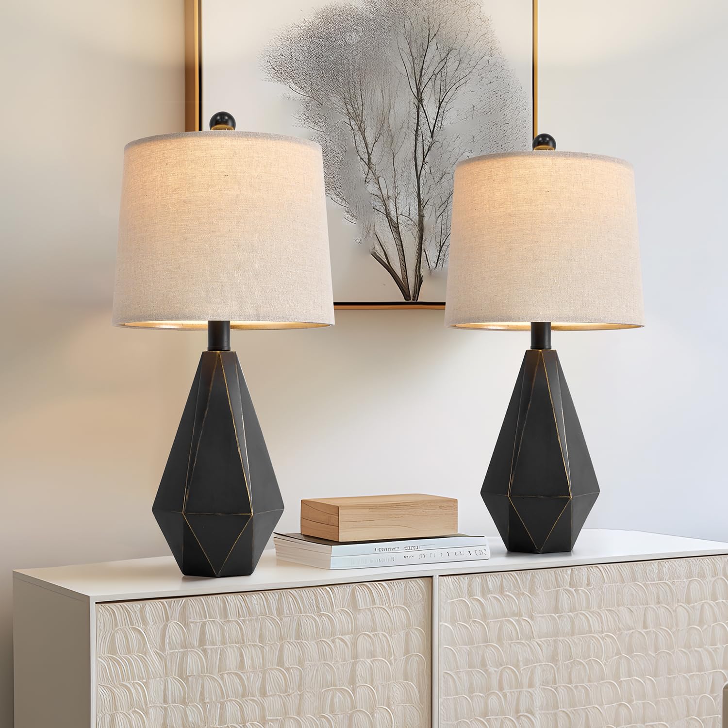 PoKat 20.25'' Table Lamps Set of 2, Bedside Lamp for nightstand, Small Farmhouse Lamps for Bedroom, Black Bedroom Lamps for Livi