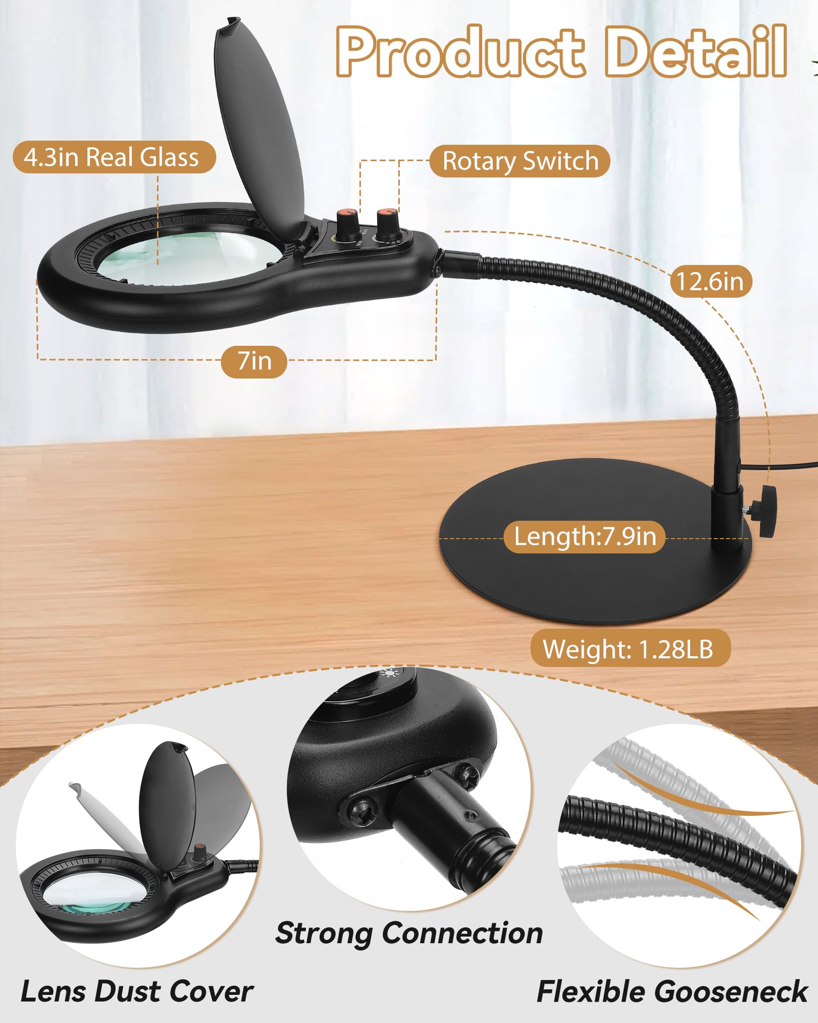Jeedefi 10X Magnifying Glass With Light And Stand, Flexible Gooseneck Led Lighted Desk Lamp, 2200 Lumens Multiple Color Modes St