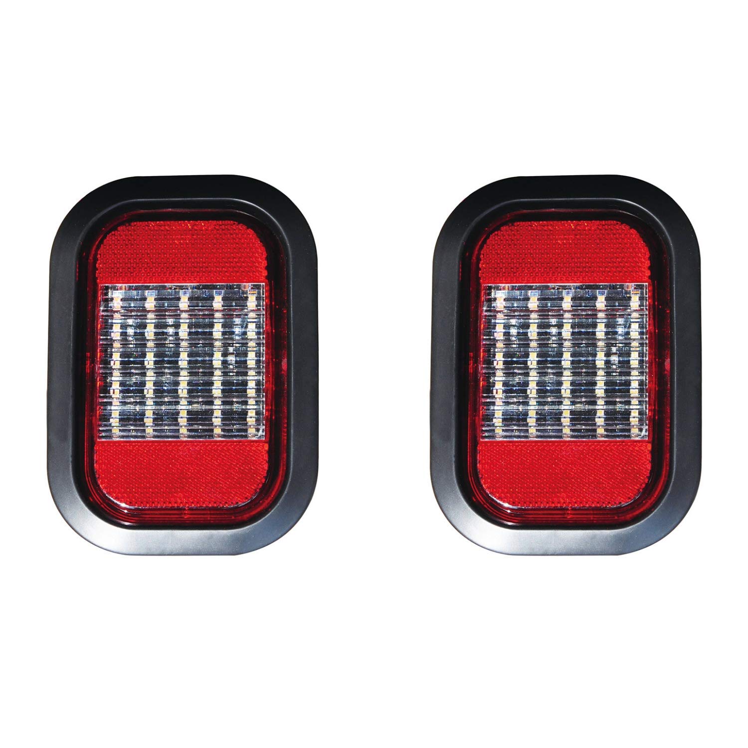 All Star Truck Parts 25 LED Reverse/Backup Light with Red Reflector Grommet & Pigtail, Qty 2, Size 5inx3in, Color Red