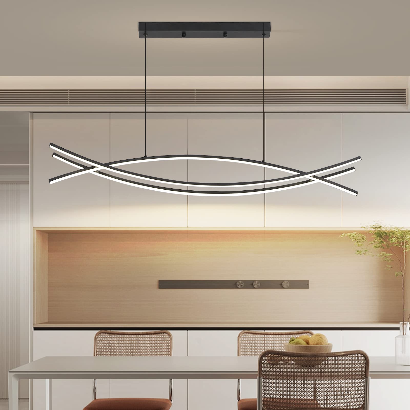 Matven Pendant Light, Linear Pendant Light Led Dimmable Hanging Light Fixture, Led Modern Curved Chandelier, Chandeliers For Dining Room