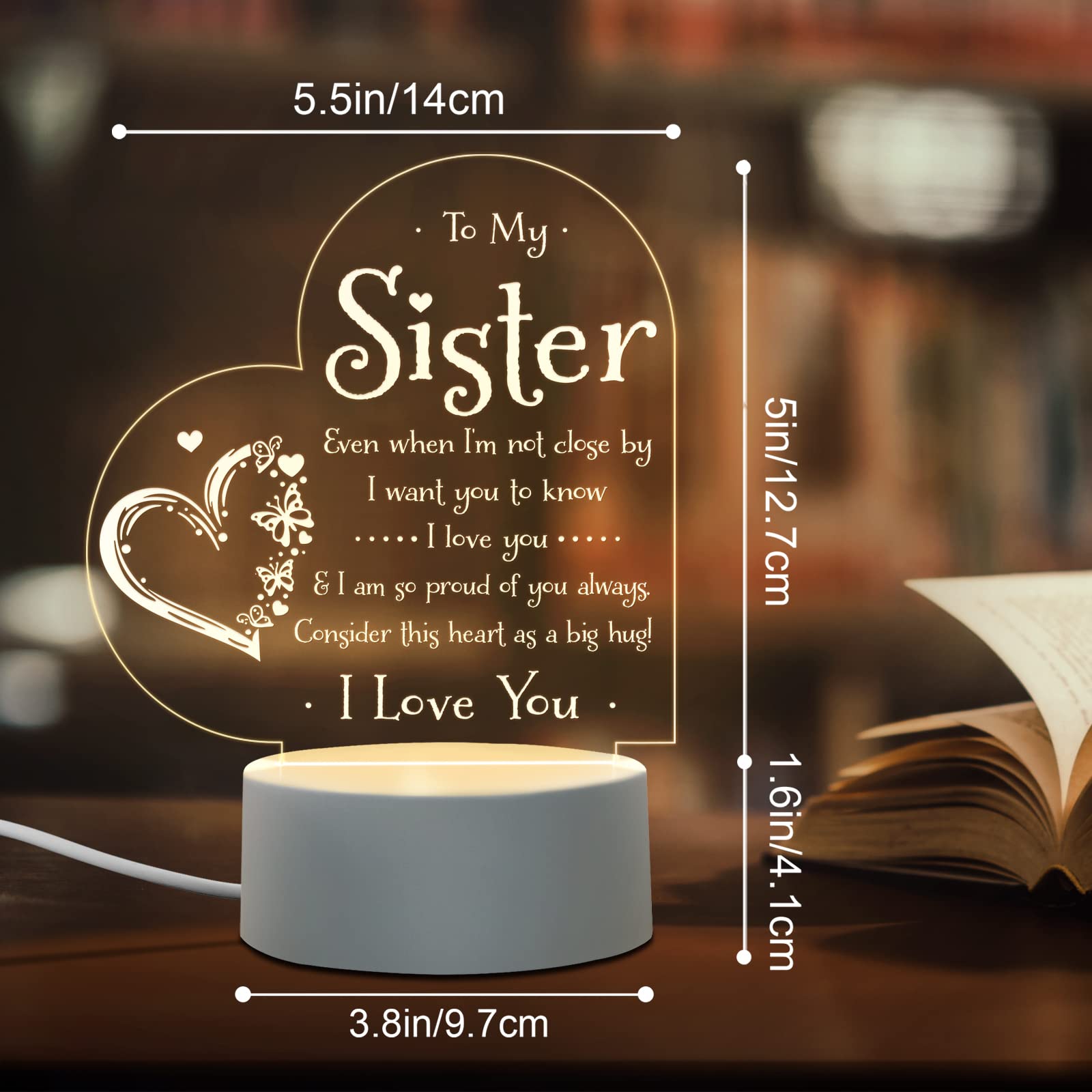 Afterprints Sister Night Light - Warm White Acrylic Lamp for Gifts on Birthday, Graduation, Wedding