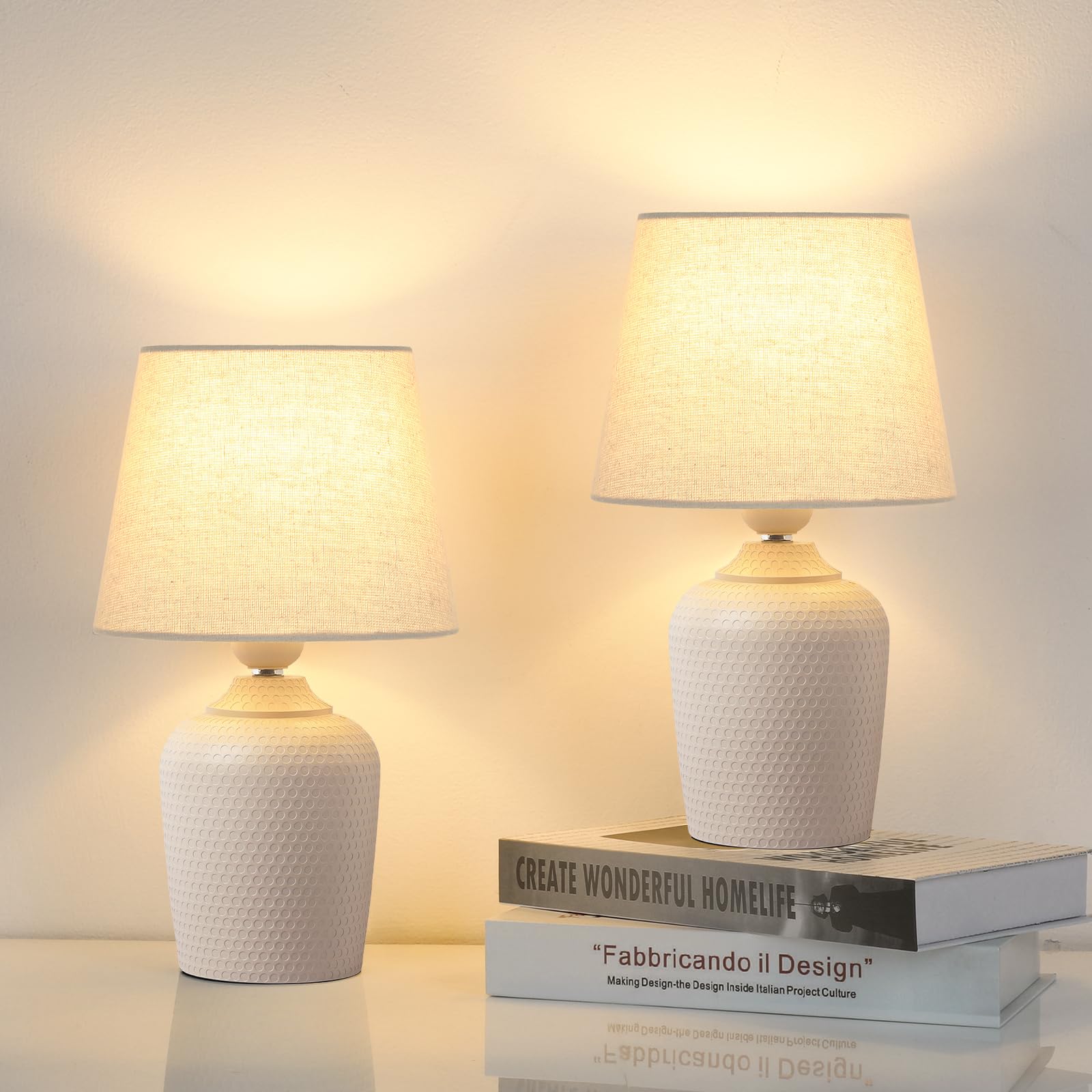 Sucolite Small 11.8 Table Lamps Set of 2  Bedside Nightstand Lamps for Bedroom Kids Room  Cute Desk Lamps with Studded Texture Base for Reading Nursery Living Room Office  Cream