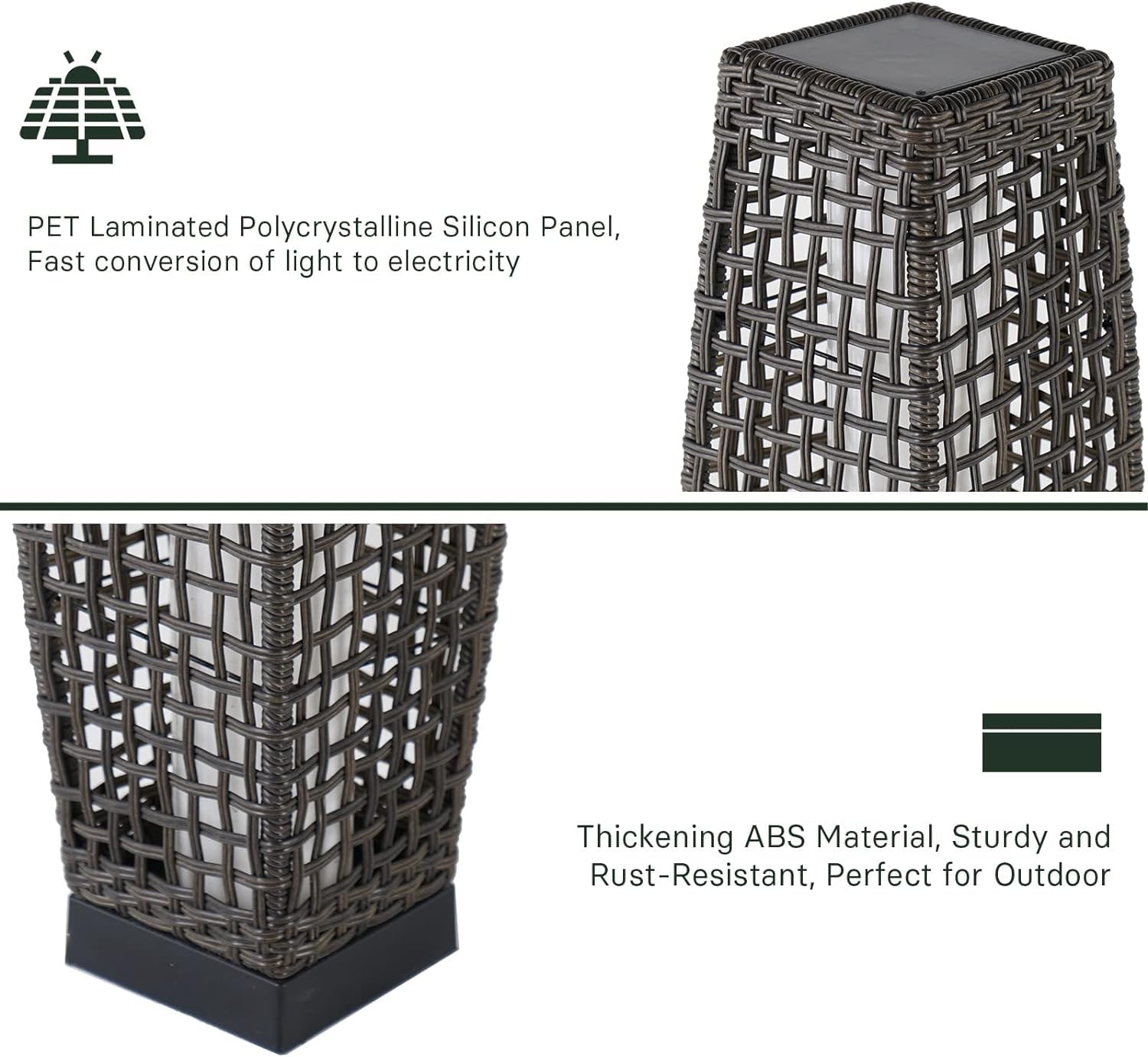 Grand Patio Solar Outdoor Floor Lamp Water-Resistant Wicker Deck Lantern Light For Garden Or Porch-Large Fuji, Dark Brown