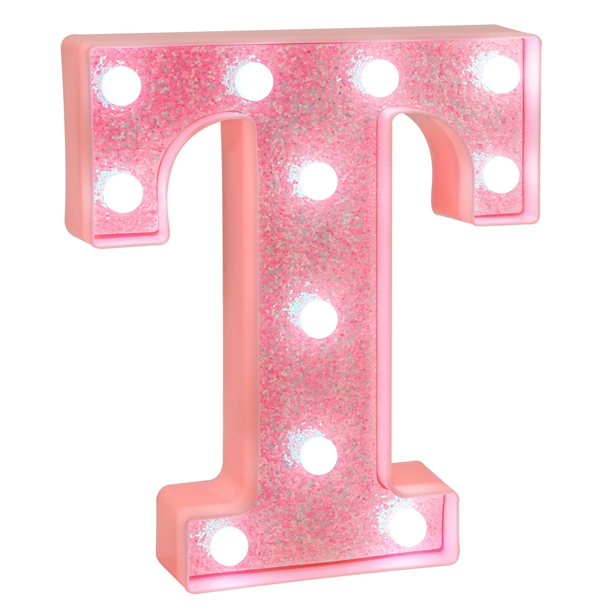 EUFONY Pink Glitter LED Marquee Light Up Letter T with Cool White Lights, Battery-Powered Alphabet Letter Sign for Girls Gift, B