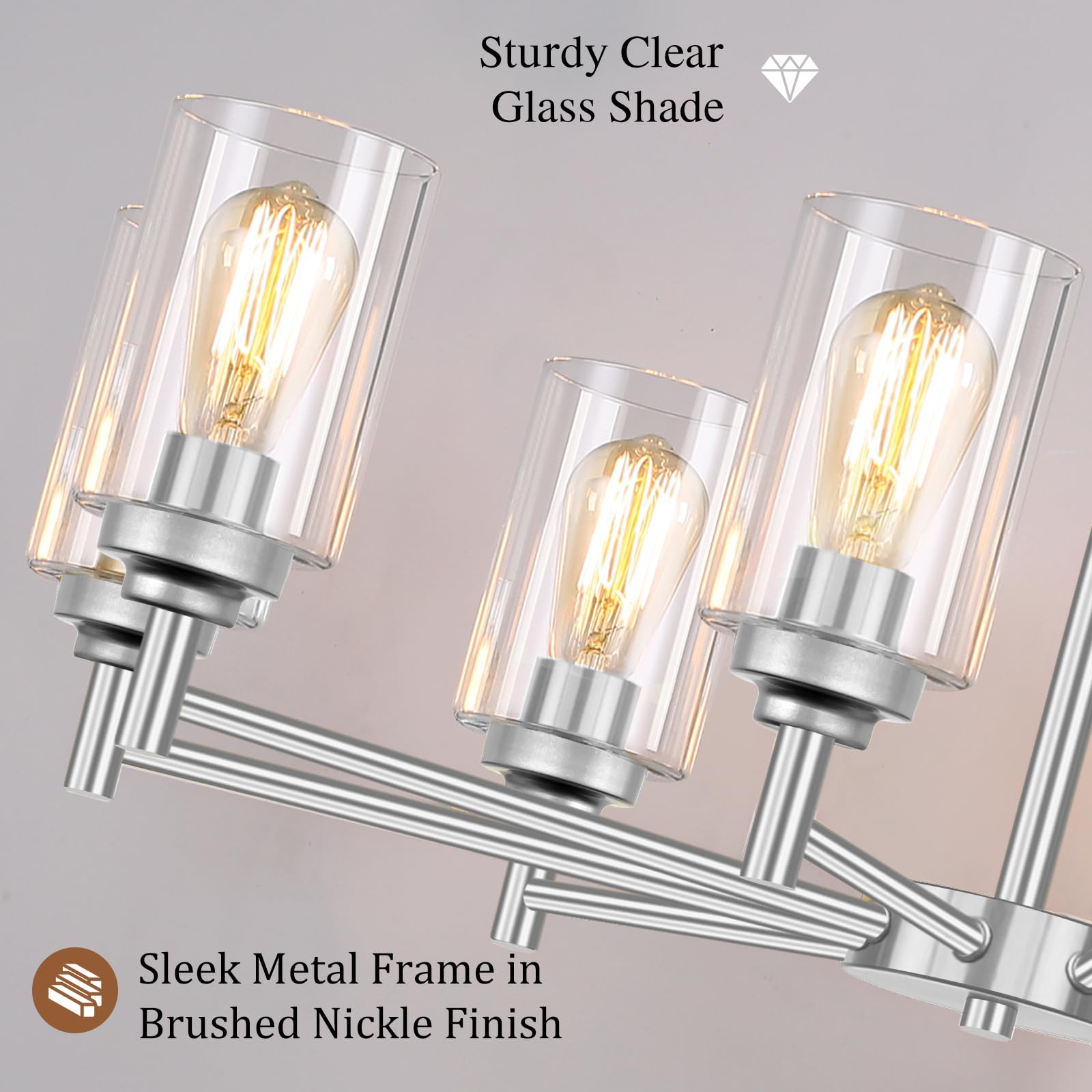 8-Light Chandelier For Dining Room Kitchen Island Modern Farmhouse Pendant Lighting With Clear Glass Shades Industrial Brushed N