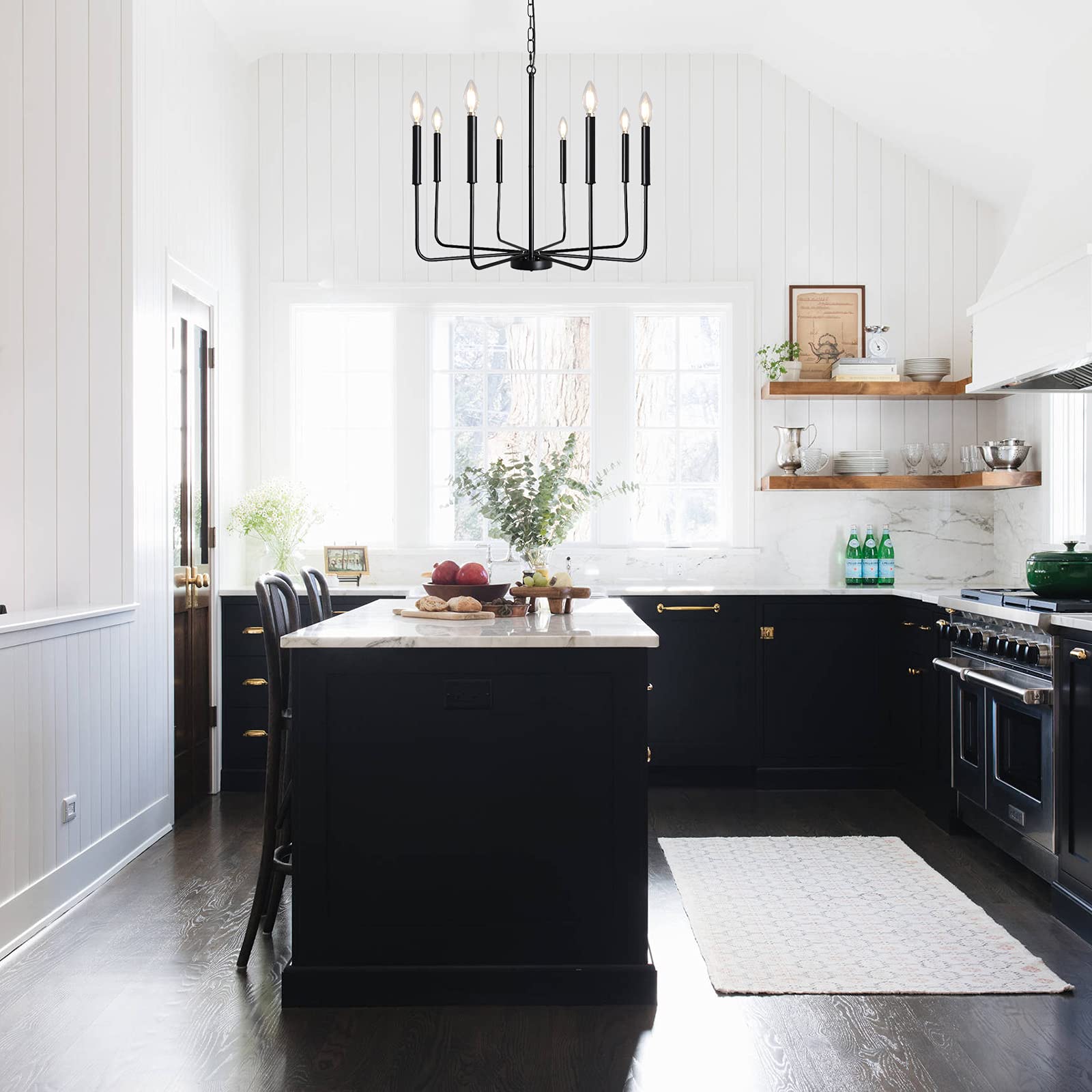 Alisadaboy 8-Light Black Farmhouse Chandelier - Rustic Industrial Candle Pendant Lighting