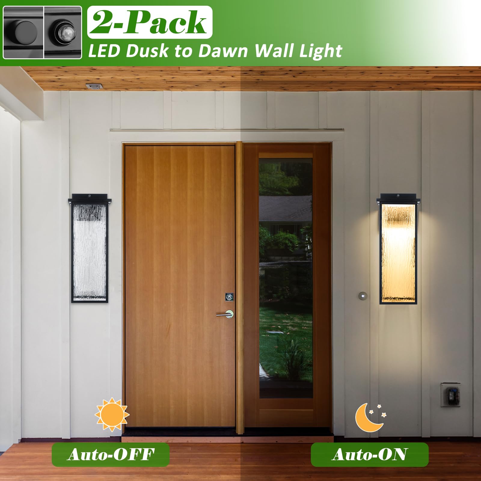 20'' Extra Large Dusk To Dawn Led Outdoor Light 2 Packs, Black Modern Exterior Lighting Fixtures, Outside Porch Lights Wall Moun