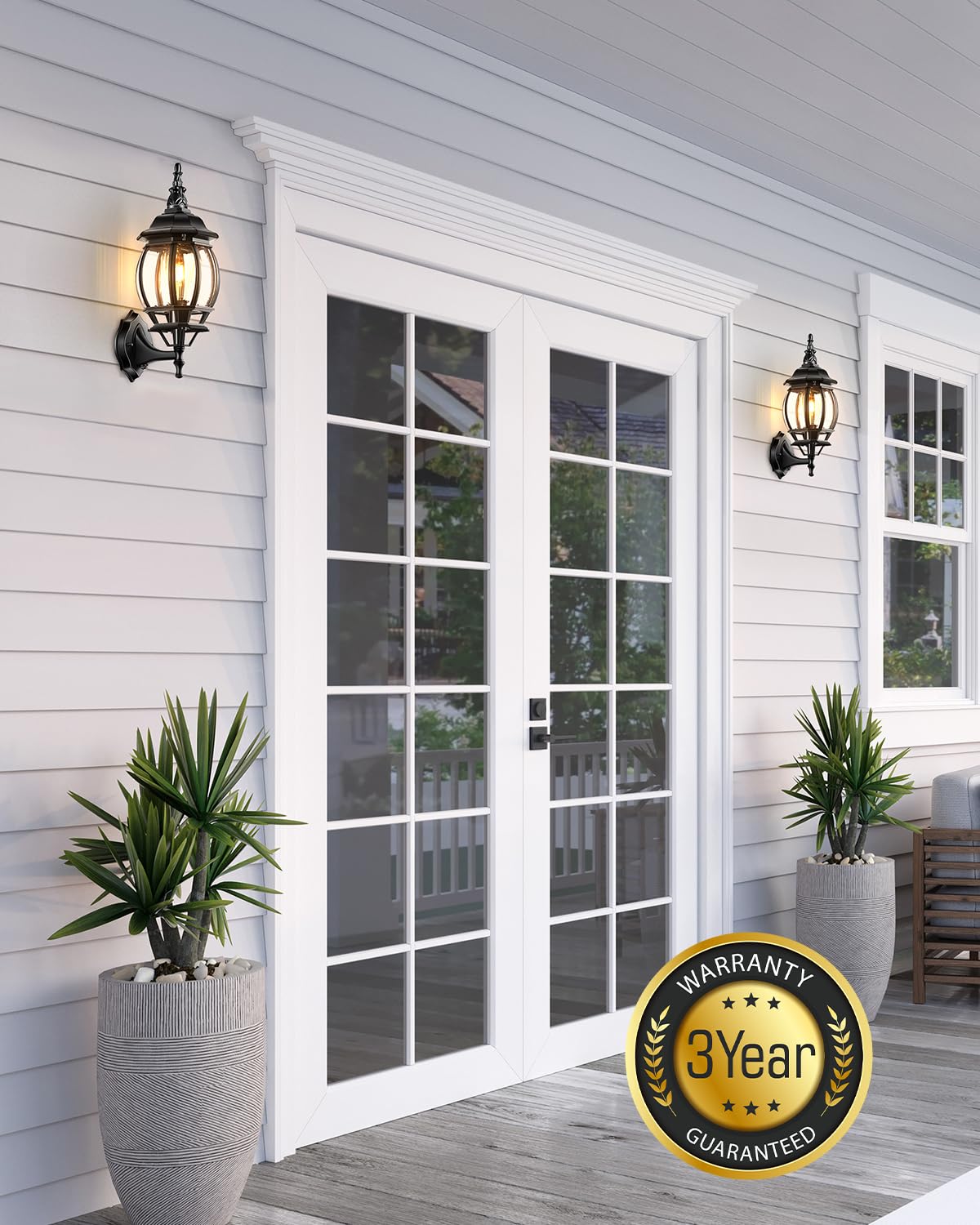 VIANIS Outdoor Wall Lanterns, Dusk to Dawn LED, Waterproof, 2-Pack, Black, Model V81282K