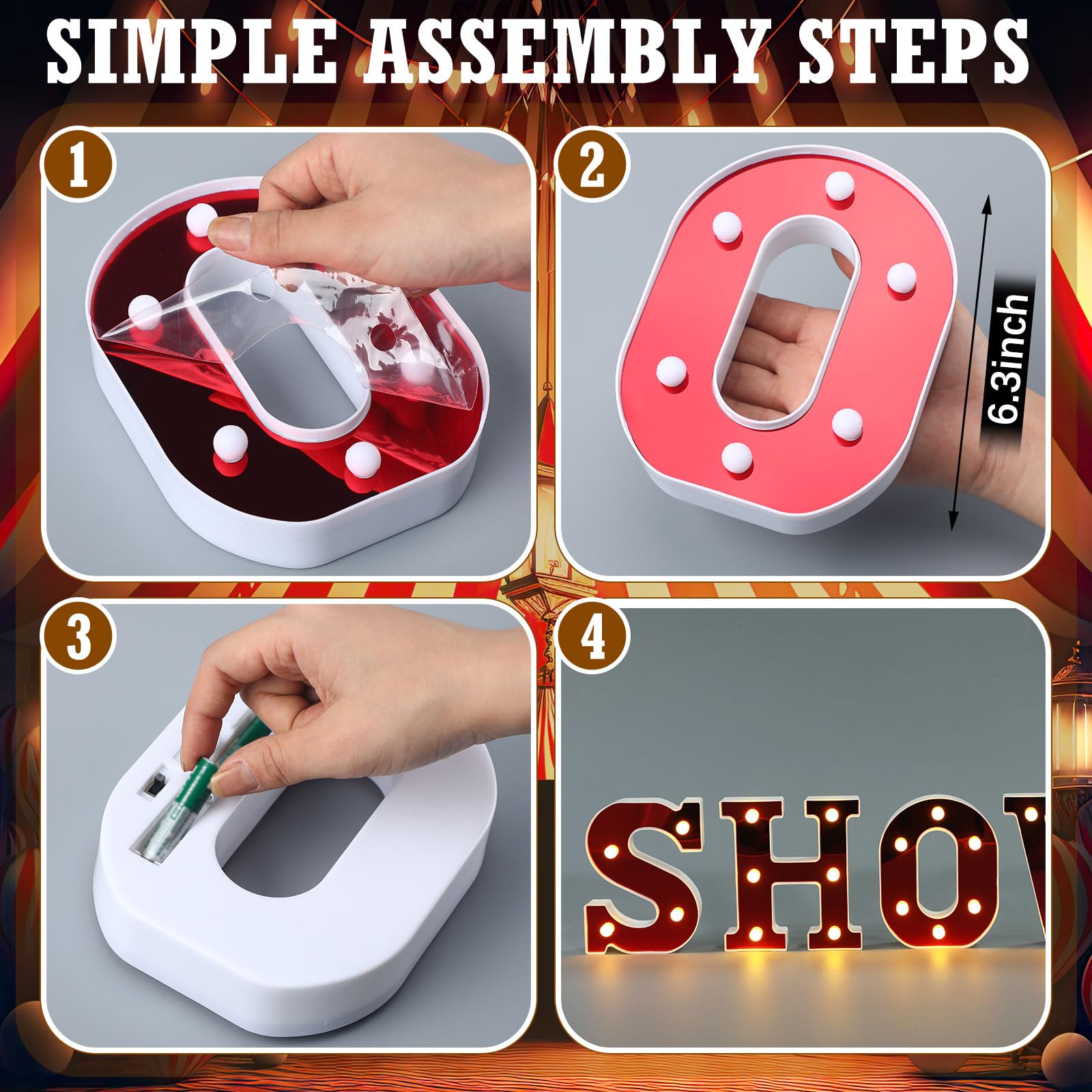 Aurelema LED Light Up Letters Sign, Red Marquee Decor, 6.3 inches, Model MJO-Aurelema-1194 for Parties and Tabletop Decoration